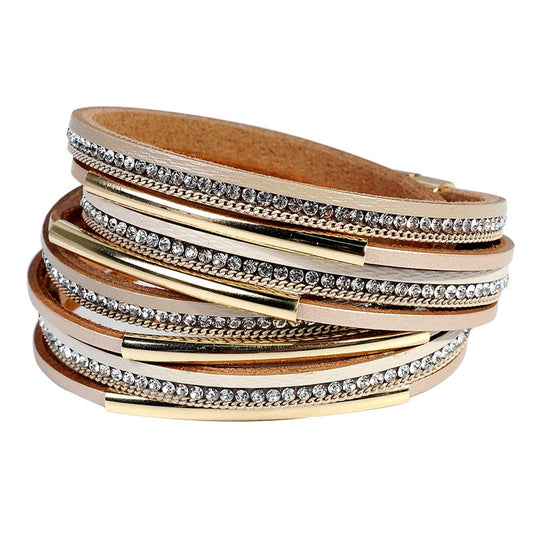 Artilady Leather Bracelets for Women-Boho Wrap Bangle Multi-Strand Stacking Bracelets With Magnetic Clasp Jewelry for Women Trendy