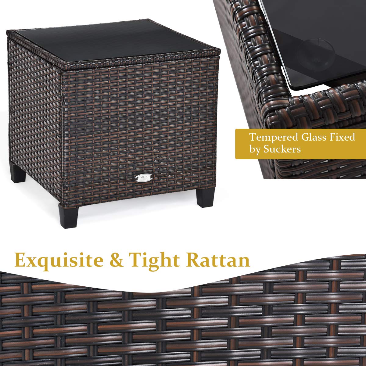 AUGESTER 3 PCS Patio Furniture Set, Outdoor PE Rattan Wicker Conversation Sofa Set w/Washable Cushion and Tempered Glass Tabletop, All Weather Chat Sofa for Garden Poolside Balcony Porch (Beige)