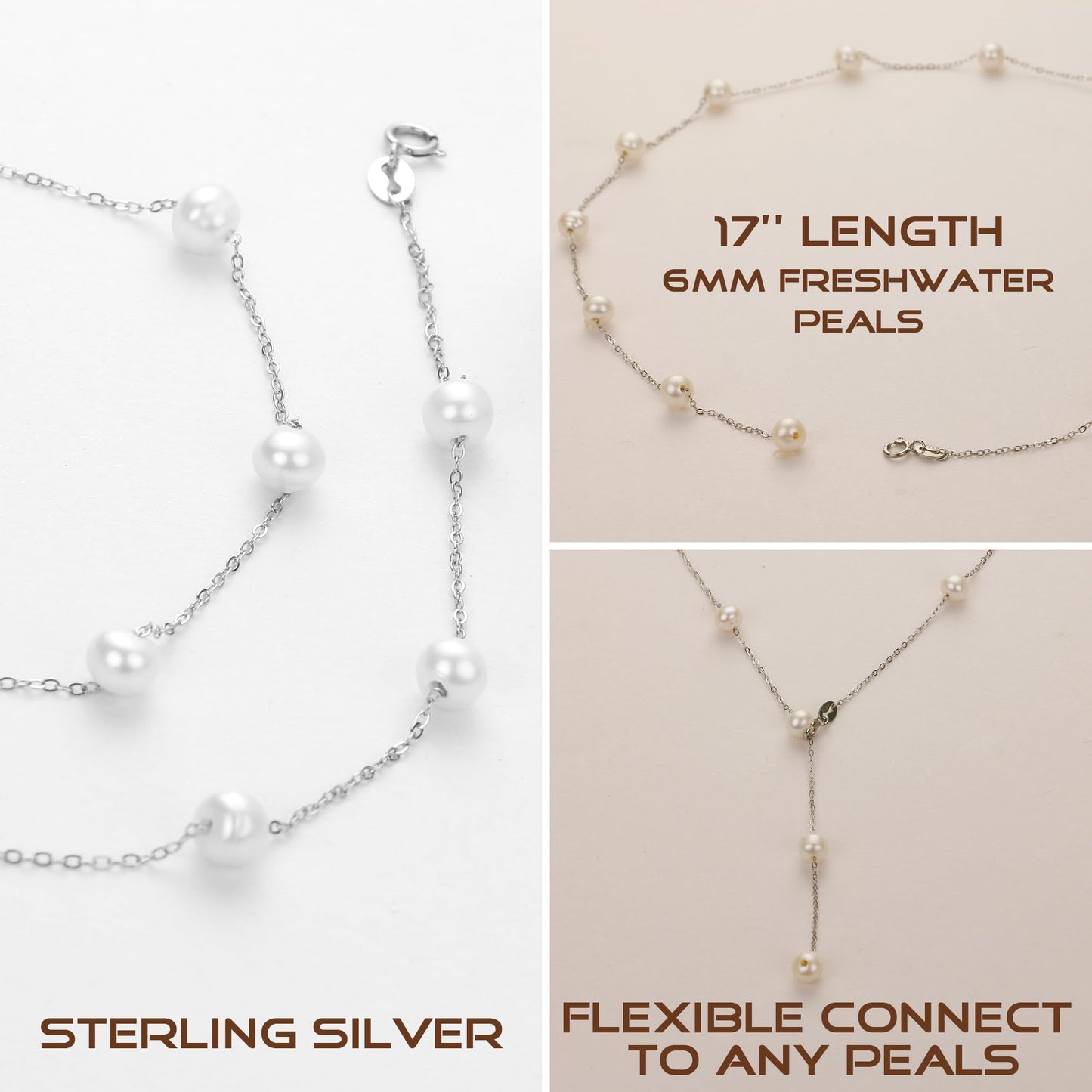 Sereney Sterling Silver Pearl Necklaces for Women, Dainty Birthday Necklaces Pearl Wedding Jewelry as Freshwater Real Bridal Choker Necklace, Sterling Silver Choker Necklace for Bridal Jewelry