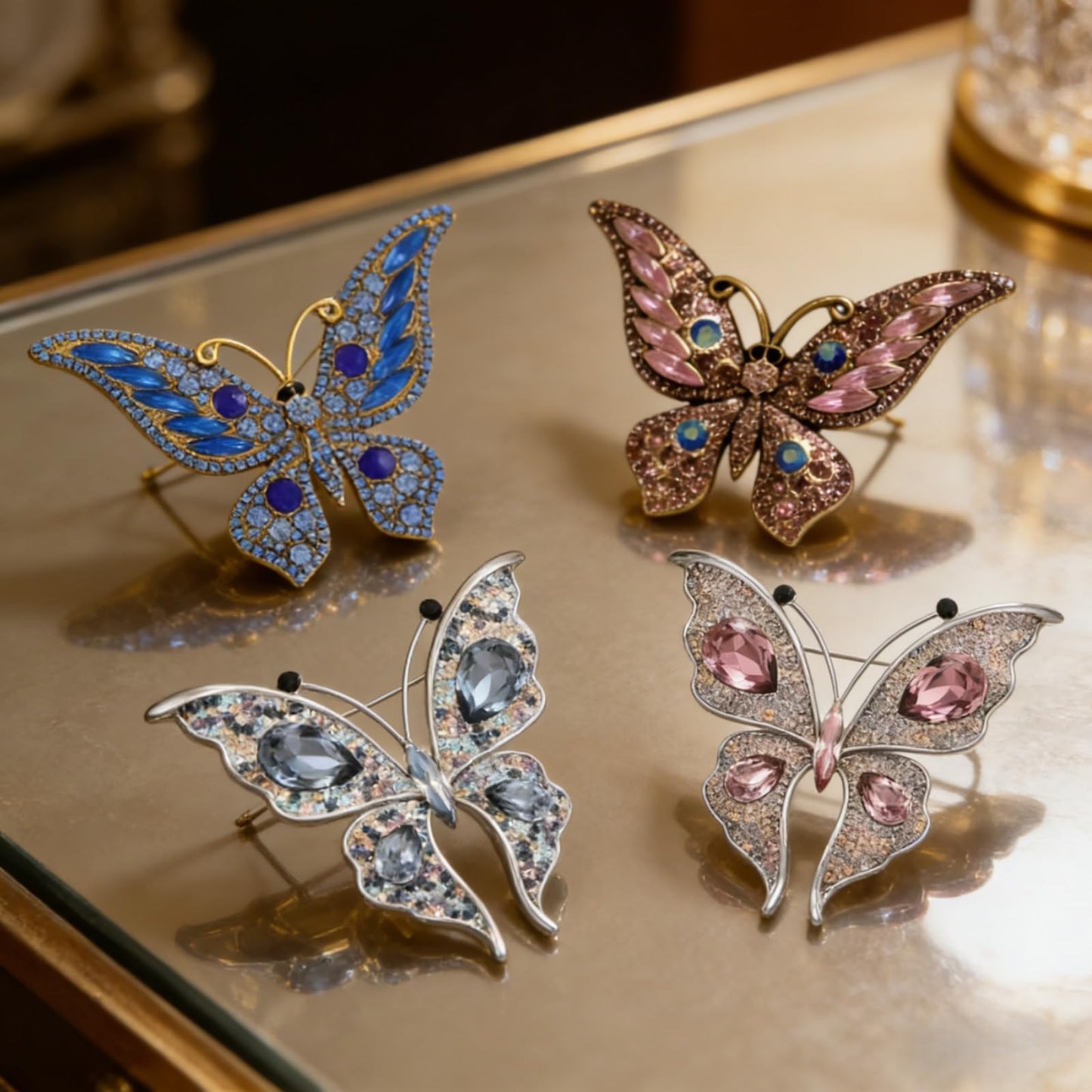 4Pcs Colorful Butterfly Brooch Pins for women, Fashion Women's enamel Crystal Rhinestone Butterfly Brooches Pin set for Clothes Dresses (1)