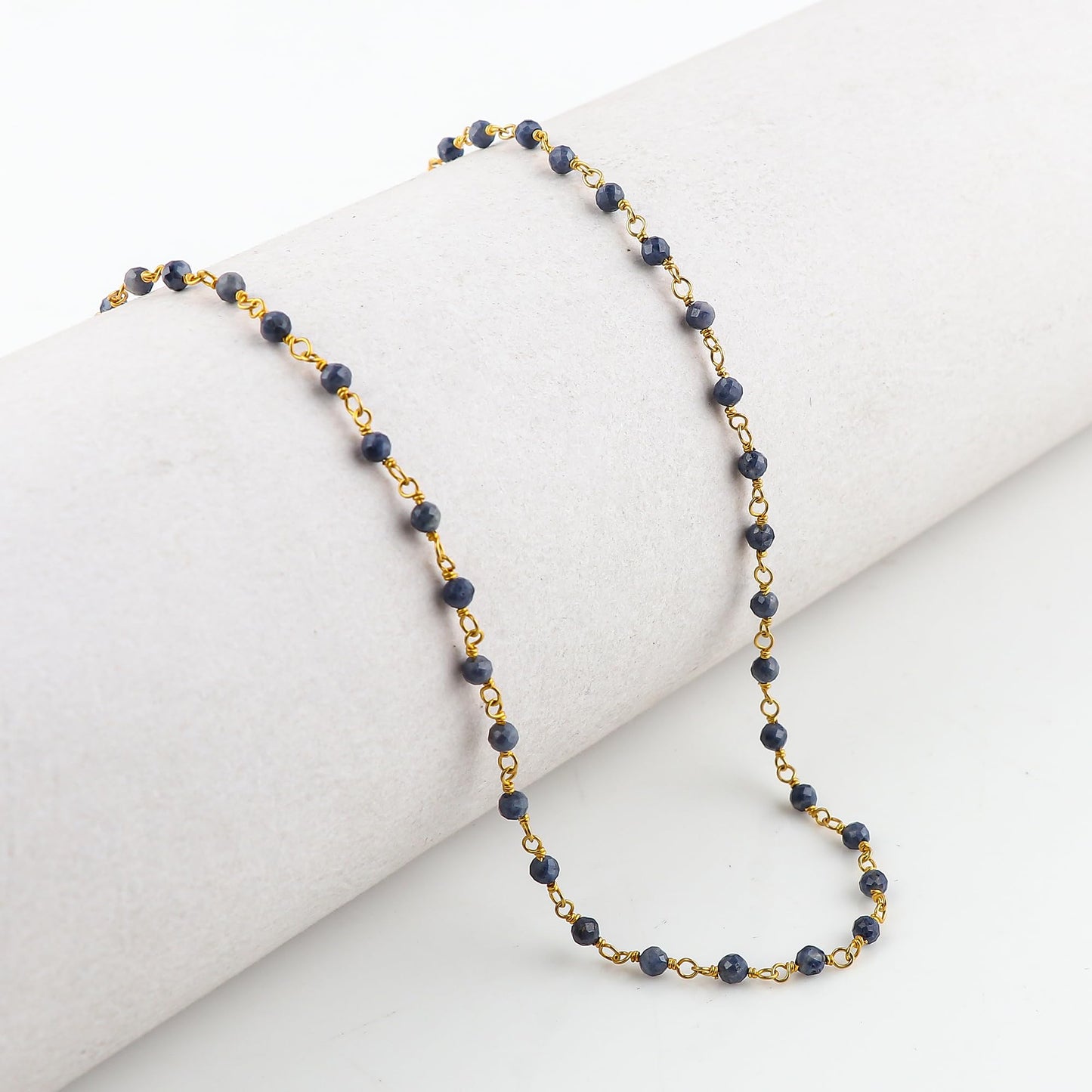 CRYSTALINES (3pcs) Natural Blue Sapphire Gemstone Cluster Jewelry Combo Set, 14K Gold Plated, Crystals Beads Rosary Chain, Handmade Bohemian Jewelry - Bracelets, Necklace, Earrings for Women