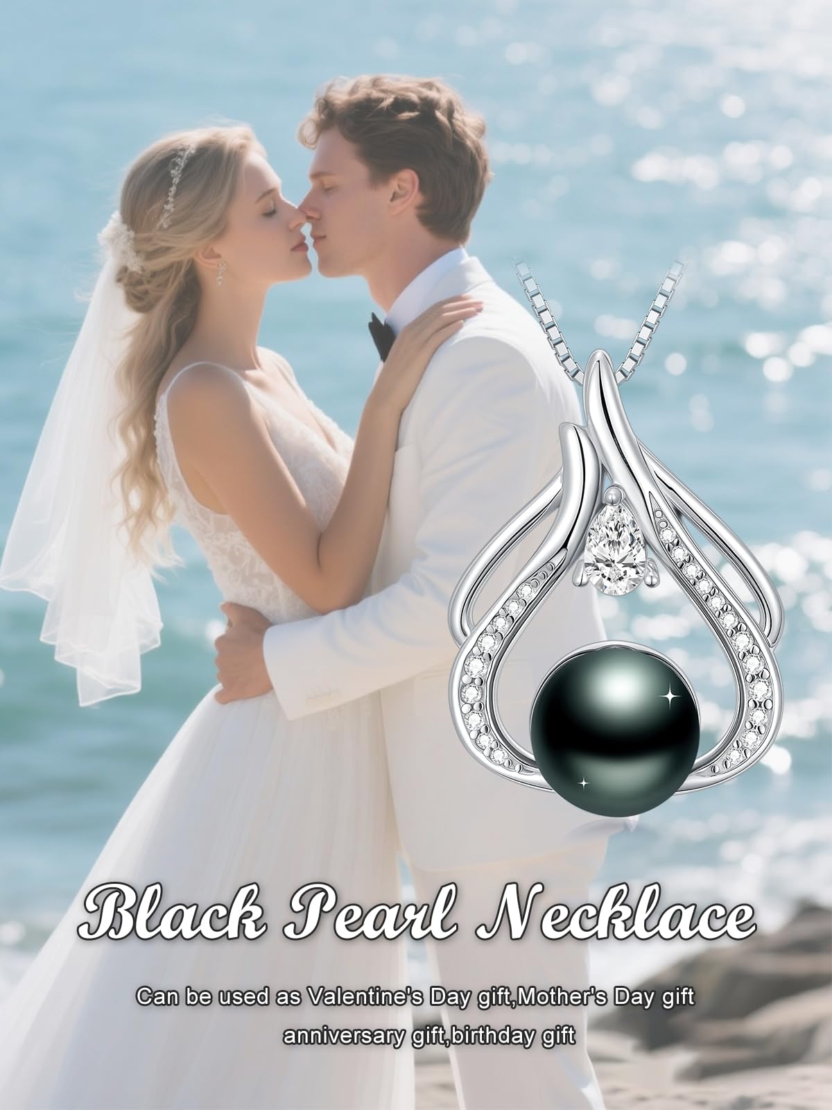 KANNSOAR 9MM Tahitian Black Pearl Necklace for Wife Women Mom Girlfriend Her 18K Gold-Plating Pearl Jewelry Wedding Birthday Anniversary Valentines Day Christmas Mothers Day Gifts