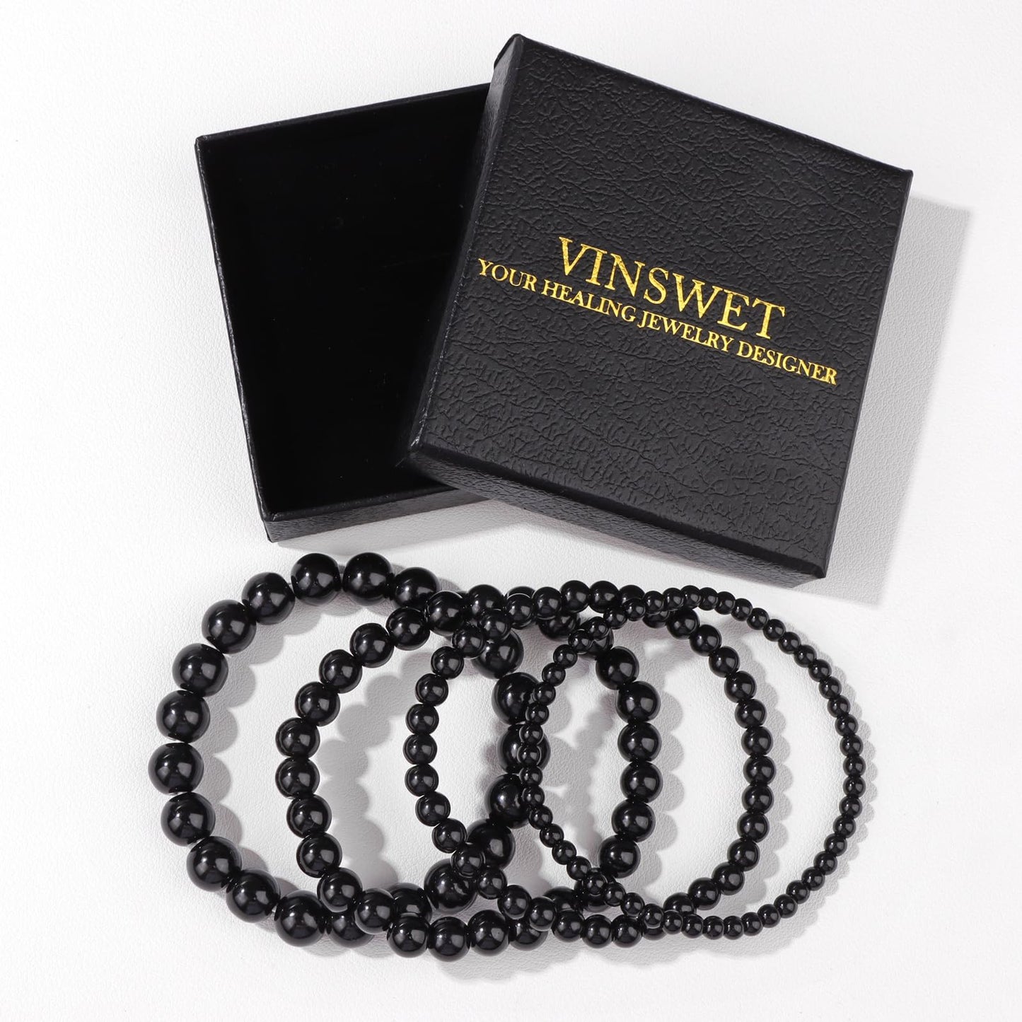 Vinswet 4pcs Beaded Bracelets for Women,Natural Healing Crystal Gemstones Bracelet,Anxiety Stress Relief Bracelet Handmade purple Jewelry Gifts for Women