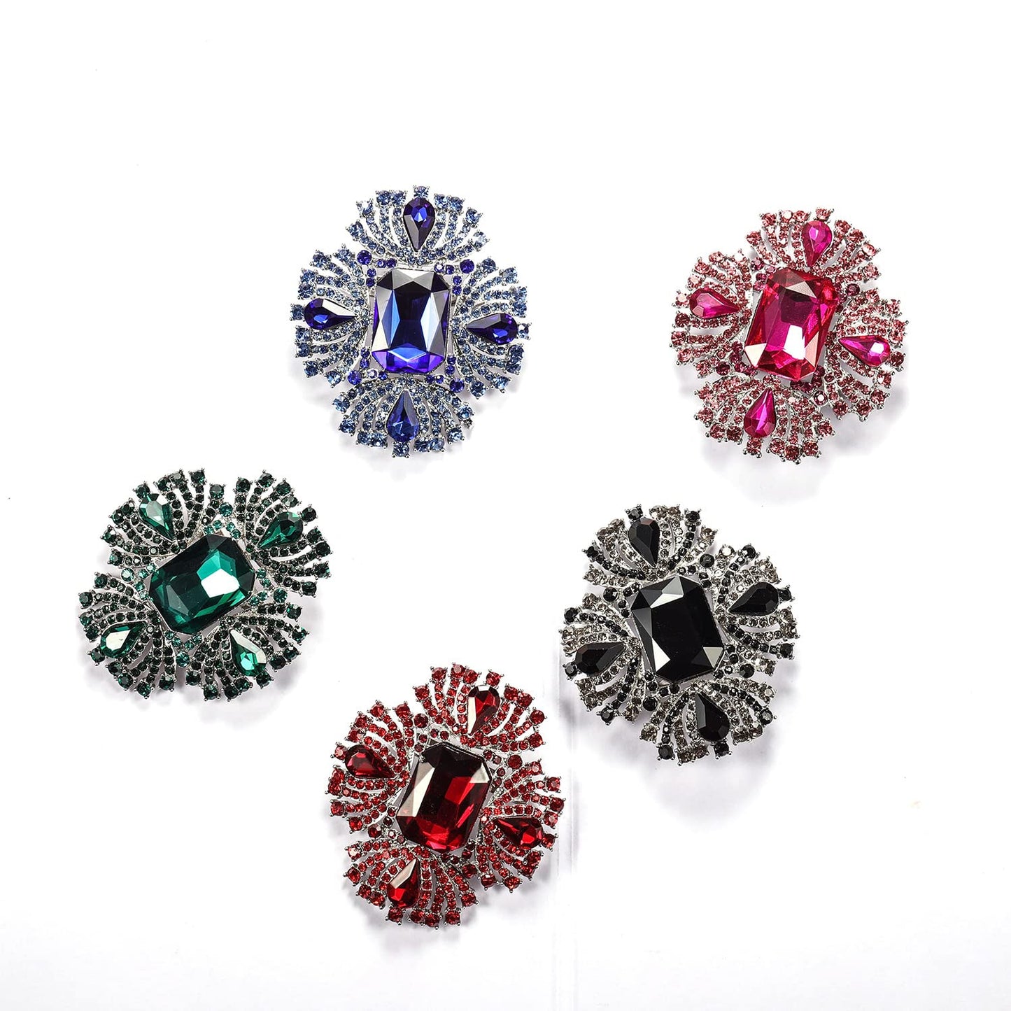 YOQUCOL Vintage Rose Red Austrian Crystal Rhinestone Cross Flowers Shaped Brooch Pin Elegant Jewelry For Women