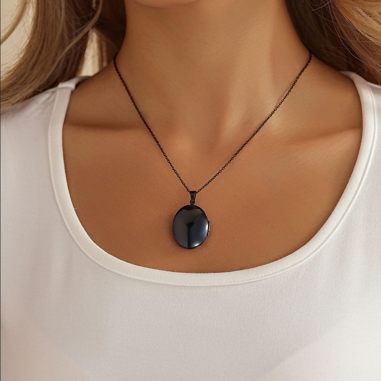 PHOCKSIN Black Oval Locket Necklace 12 Birth Flowers Personalized Necklace that Holds Pictures Customized Gifts Locket Necklaces for Women Birthday Gifts