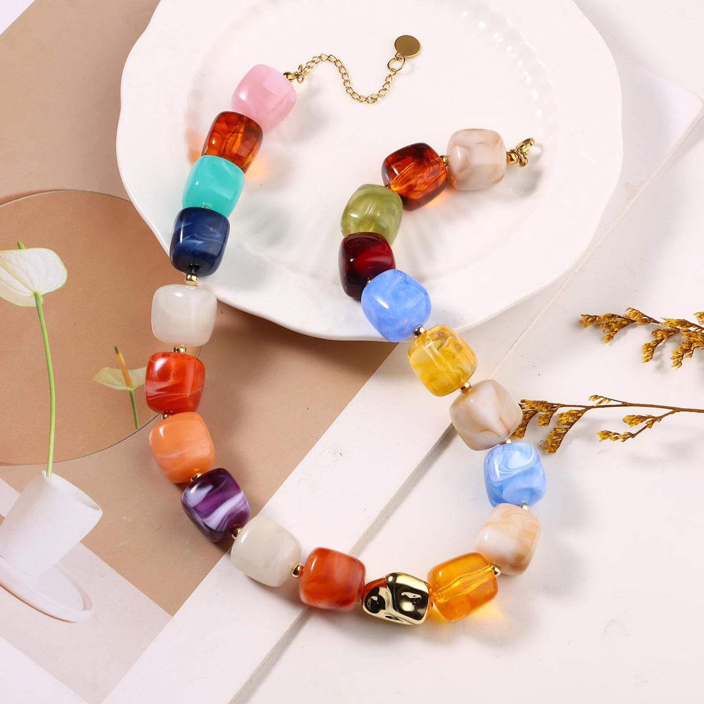 joymiao Boho Necklaces for Women Colorful Chunky Beaded Necklace Resin Beaded Choker Necklace Summer Necklaces Beach Jewelry Gifts