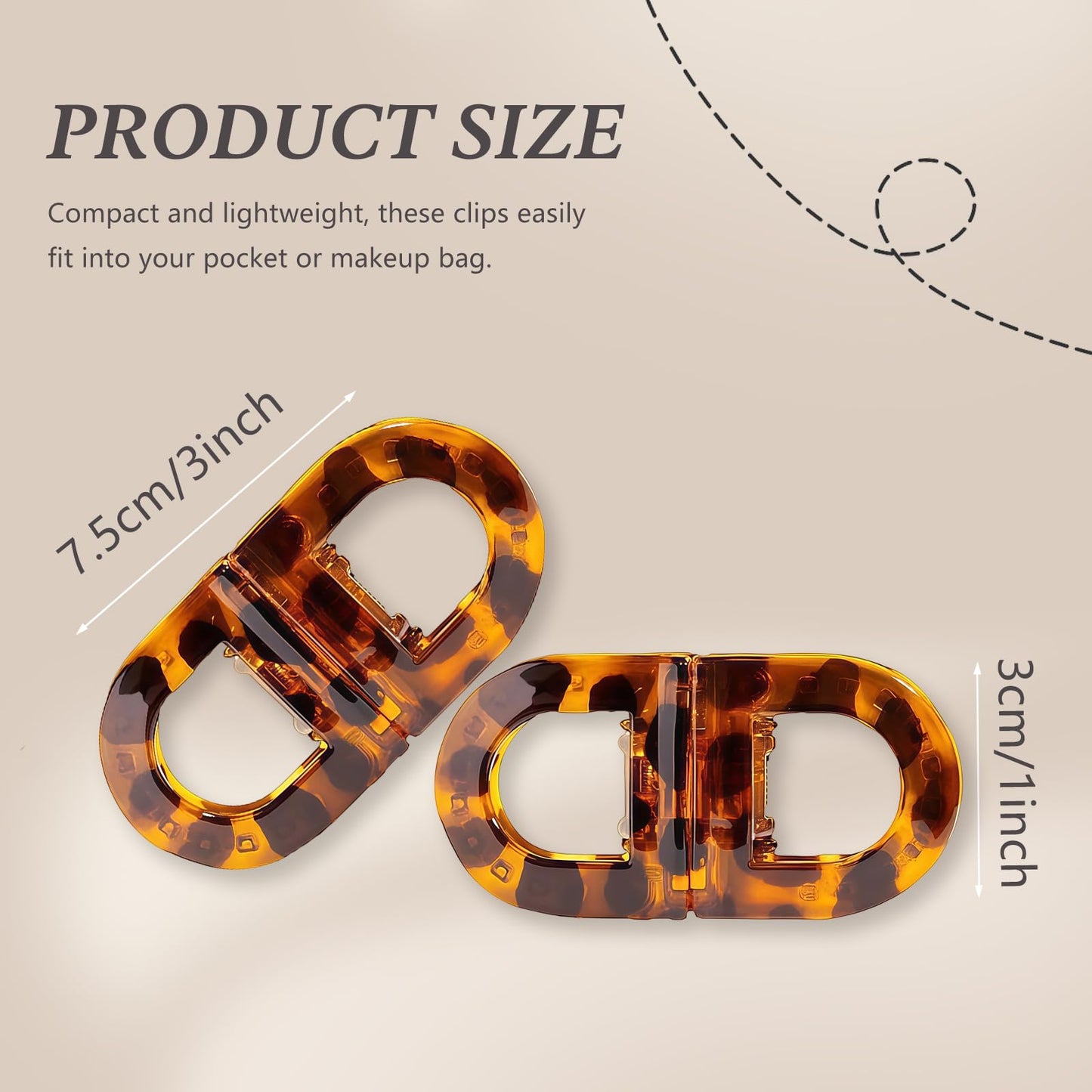 2PCS Magnetic Brown Hair Clips for Women, Brown Leopard Print Strong Hold Non Slip Claw Clips, Seamless 2-in-1 Quick Snap Design, Creaseless Non-Dent Hair Styling Tools Claw Clips for Women