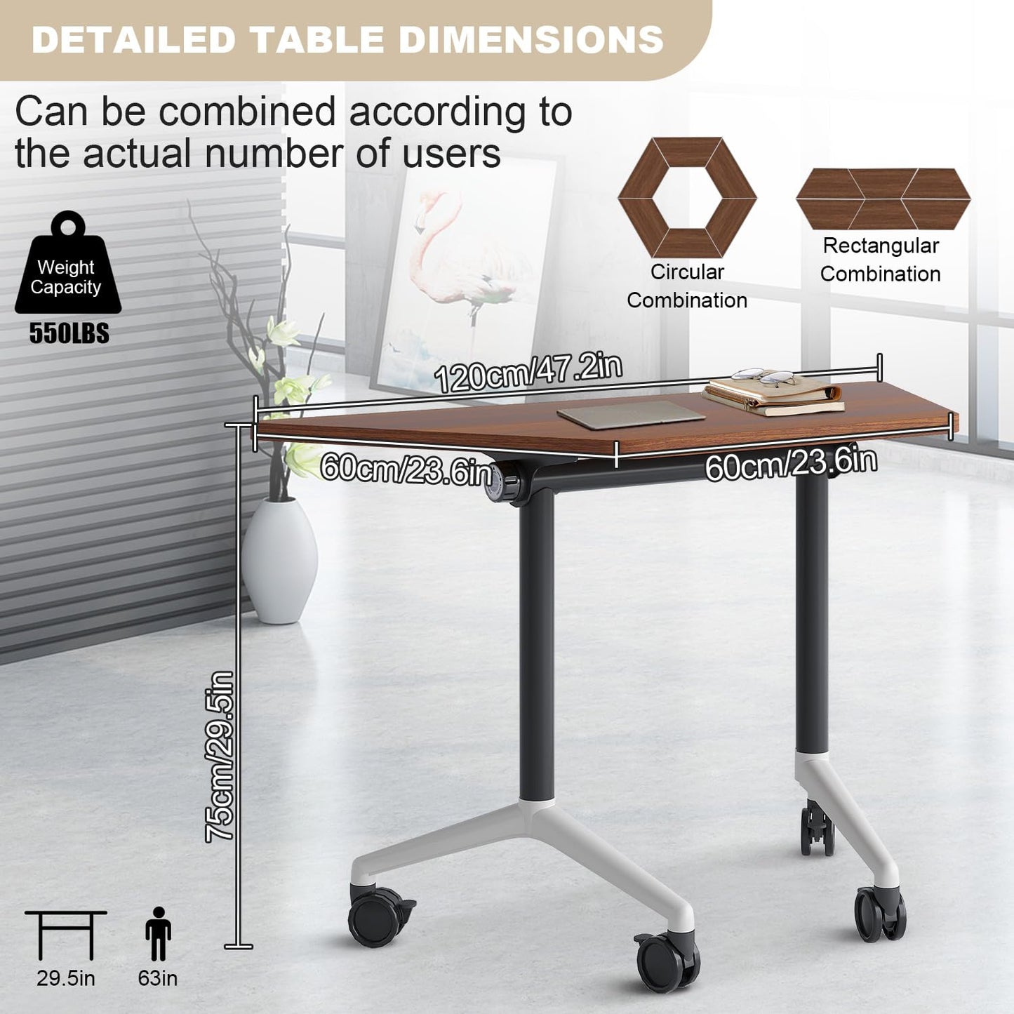Modern Conference Table,47.2 Inch Meeting Seminar Table,Folding Conference Room Tables with Caster Wheels,Sturdy Mobile Training Table Business Boardroom Tables for 2-10 People,Support 550lbs (6pack)
