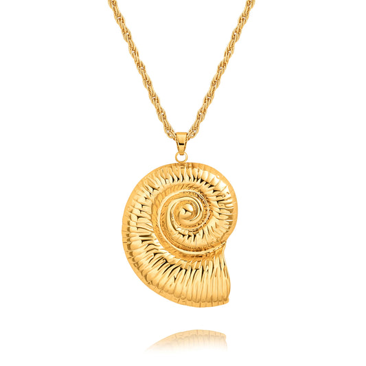 PEARLADA Statement Gold Plated Conch Shell Necklace, Boho Large Pendant Sea Shell Necklace, Adjustable Beach Summer Jewelry