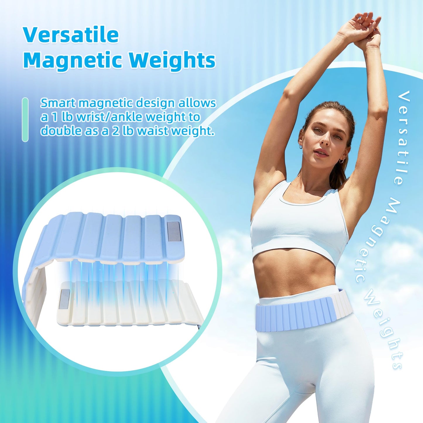 BECOJADDE Wrist Weights Ankle Weights for Women 1 Pair (1.1 lb Each) Silicone Magnetic Leg Arm Weighted Bracelet for Home Yoga Pilates Gym Workout Walking Jogging, Blue Cream