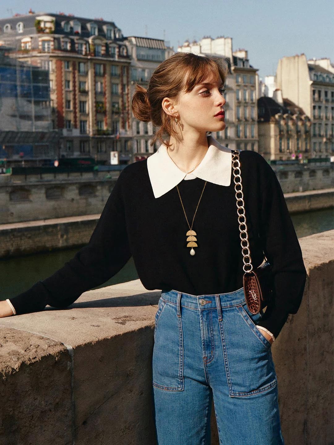 PERNNLA PEARL Dainty Pearl Pendant Necklaces Simple Gold Plated Chain Long Necklace for Women Trendy Statement Sweater Chain Necklaces