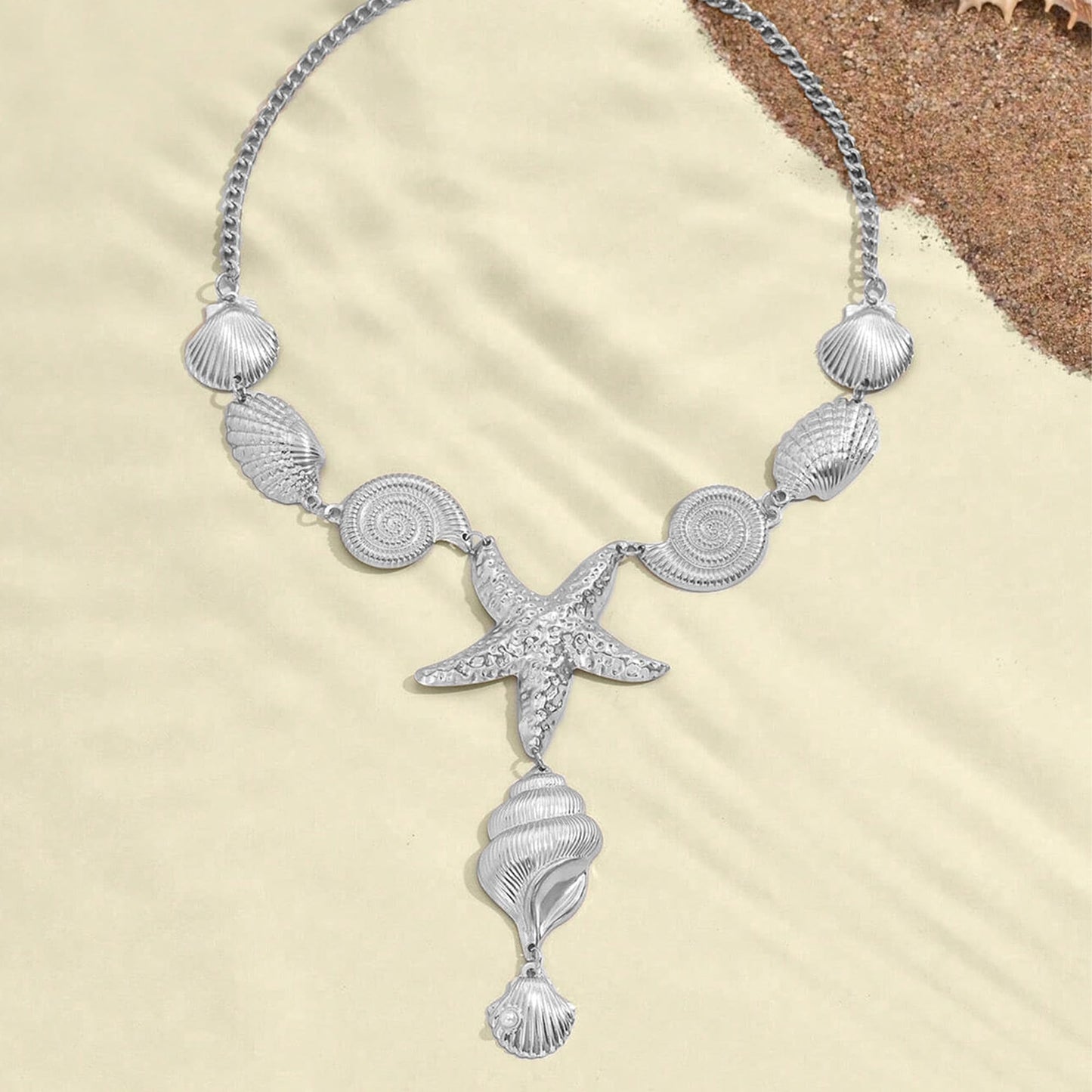 DEVINOTE Starfish Seashell Necklaces for Women Boho Large Seashell Conch Pendant Y-Shaped Necklace Summer Beach Statement Holiday Party Present Jewelry