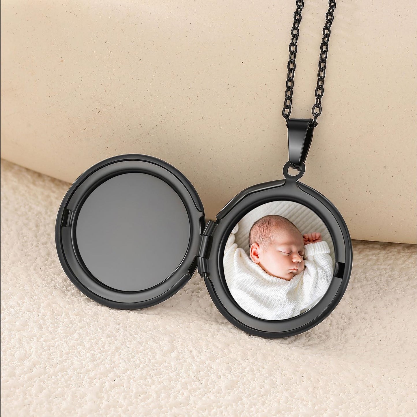 PHOCKSIN Black Round Locket Necklace 12 Birth Flowers Personalized Necklace that Holds Pictures Customized Gifts Locket Necklaces for Birthday