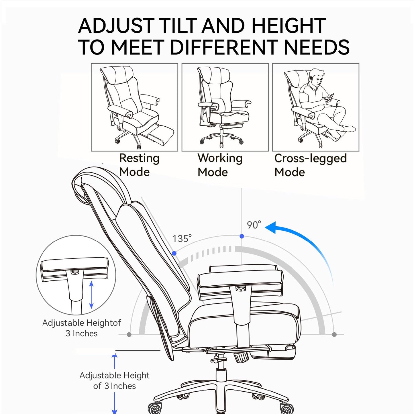 Efomao Big and Tall Office Chair 400lbs - Heavy Duty Executive Desk Chair with Foot Rest & 23" Wide Seat - High Back Ergonomic Leather Computer Chair for Heavy People, Home Office, White