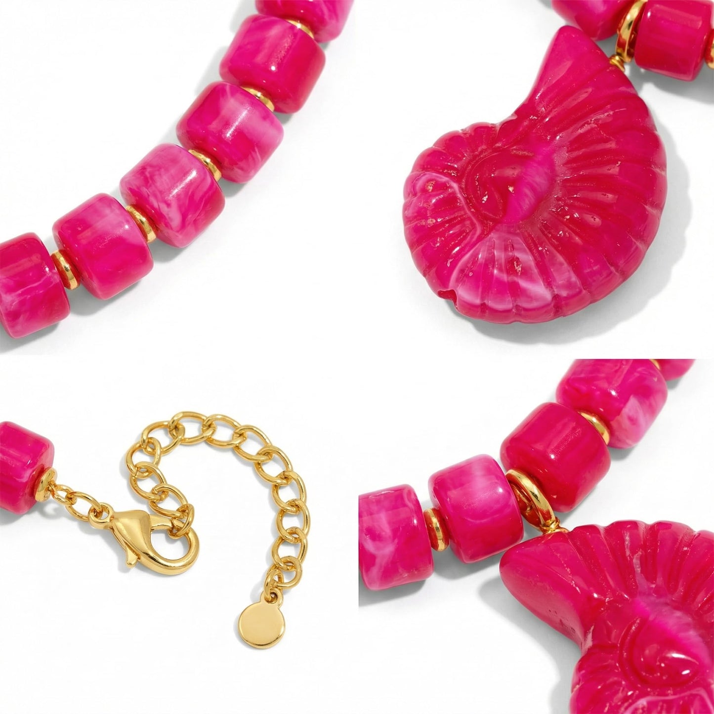 CLASSYZINT Beaded Necklace for Women Hot Pink Shell Necklace Summer Everyday Party Accessory