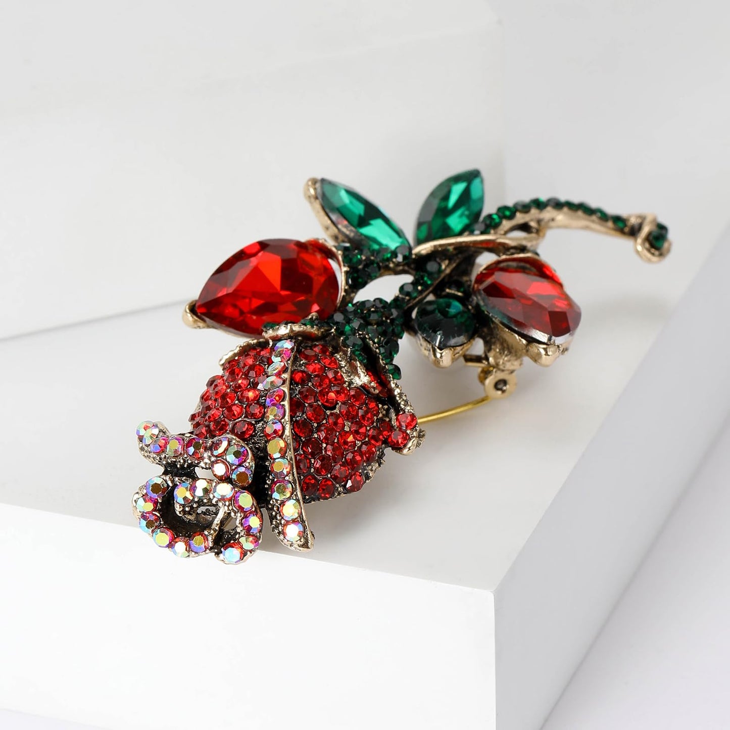 YOQUCOL Rose Brooch Pin for Women Golden Cubic Zirconia Crystal Flower Lapel Pin Brooches