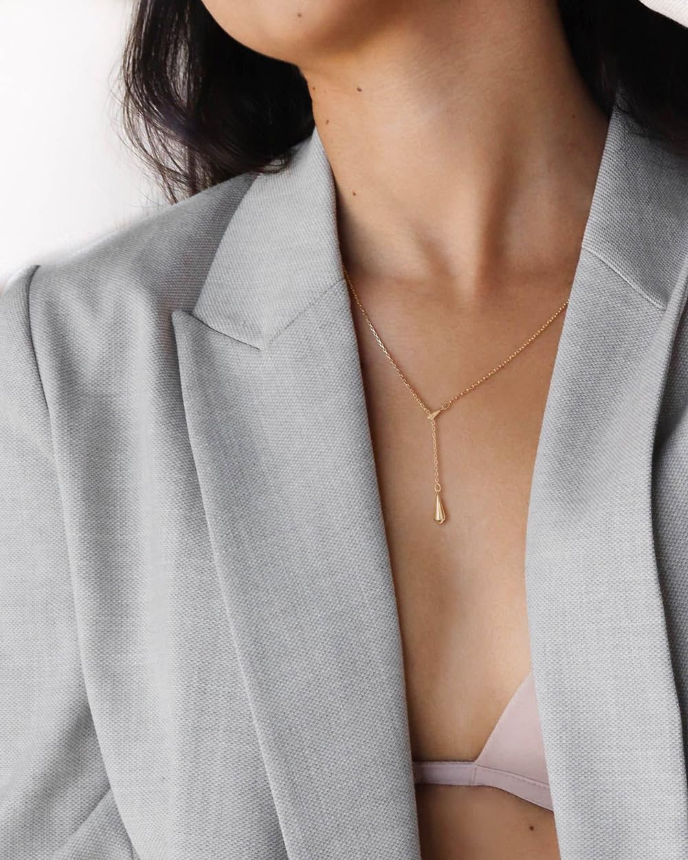 BSGRL Gold Necklace: 14K Gold Plated Simple Elegant Teardrop Pendant Dainty Necklace for Women 16.5”+2” ext