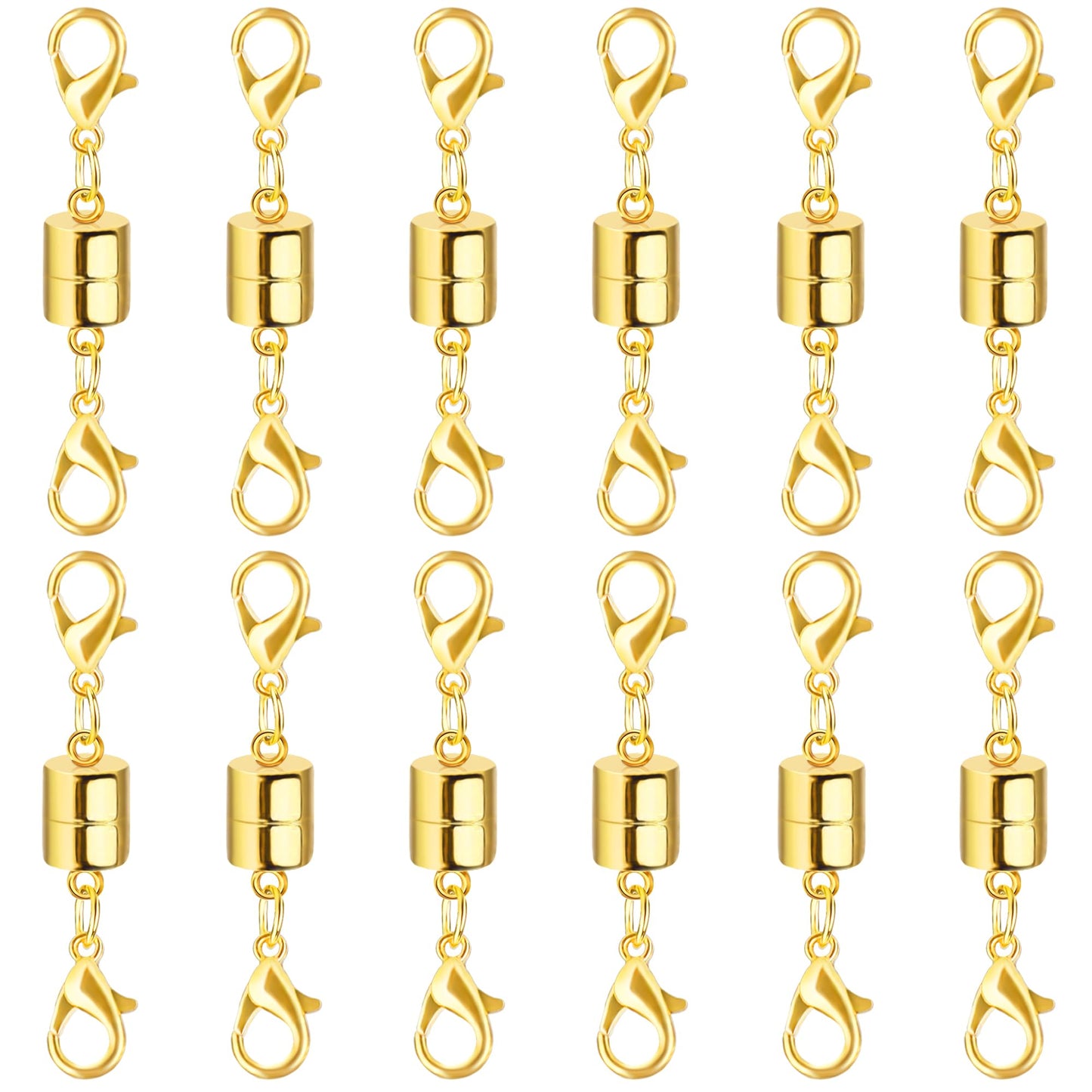 SUTQIGUI Magnetic Necklace Jewelry Clasps and Closures with Double Lobster Clasp, 14K Gold Magnetic Jewelry Clasps for Necklaces, Bracelet Necklace Extenders for Women (12PCS)