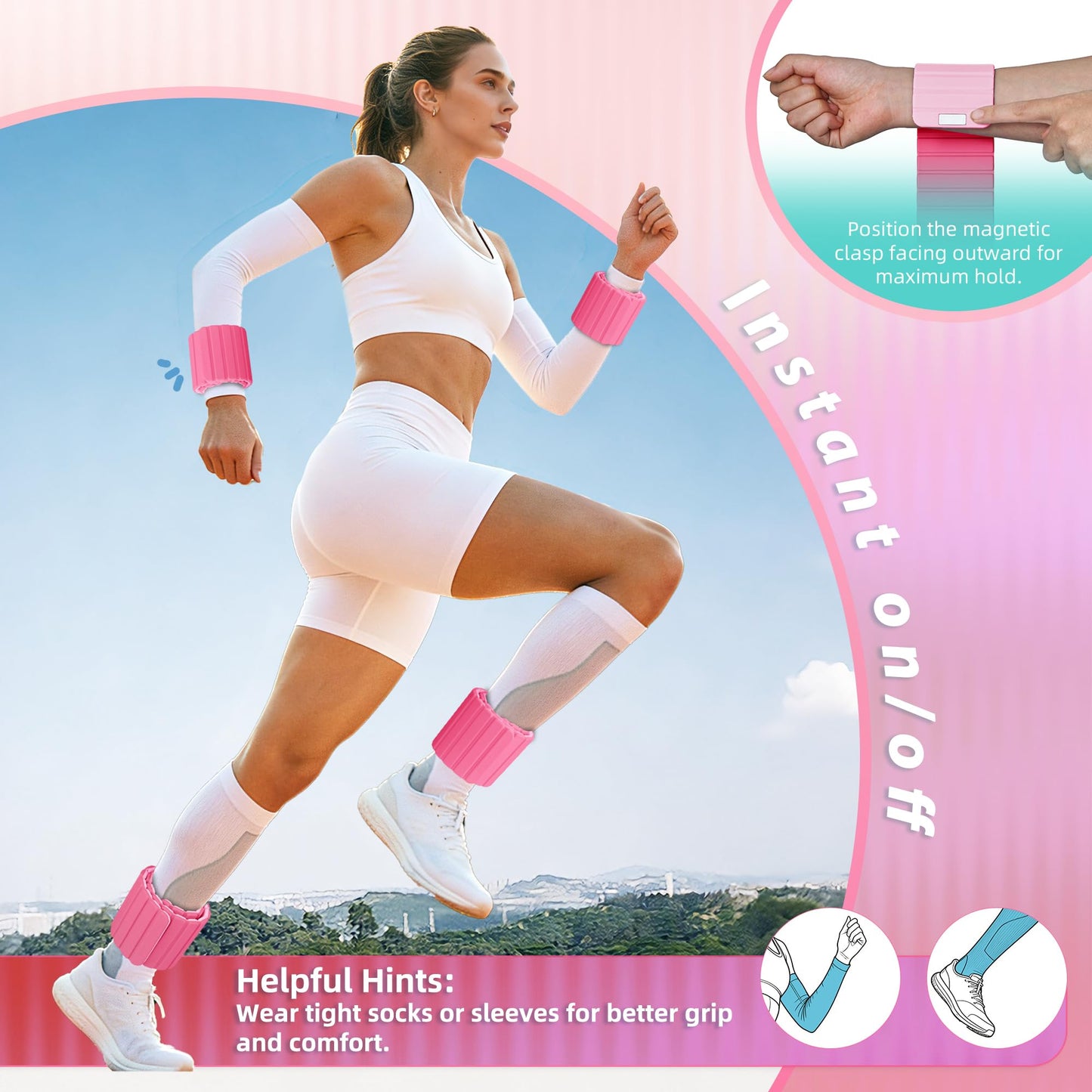 BECOJADDE Wrist Weights Ankle Weights for Women 1 Pair (2.2 lb Each) Silicone Magnetic Leg Arm Weighted Bracelet for Home Yoga Pilates Gym Workout Walking Jogging, Pink Blush