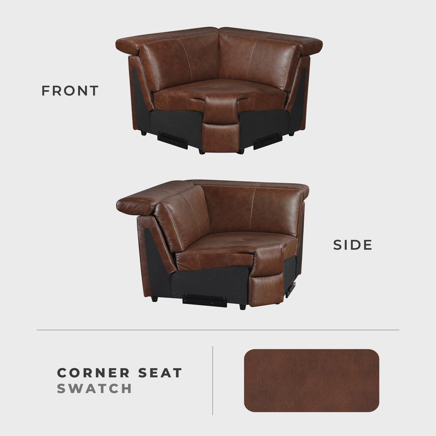 Lexicon 100% Leather Modular Sectional Couches for Living Room, Module for Sectional Couch, Leather Upholstered Corner Seat, Durable Frame, High Density Foam Cushion, Brown