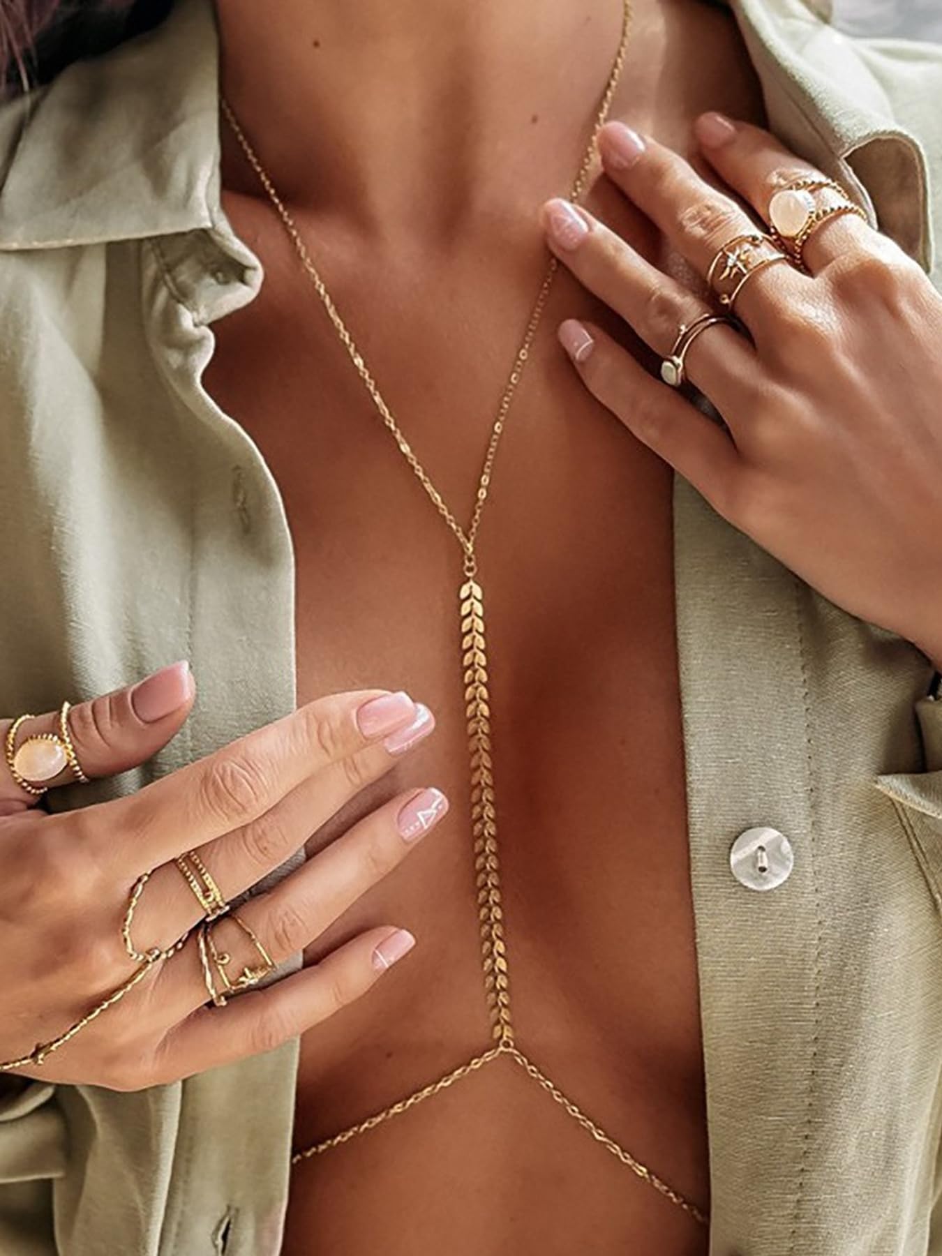 MODRSA Gold Body Chain Jewelry for Women Body Jewelry for Women Sexy Dainty Waist Chain Bra Chains Lingerie Summer Bikini Gold Chest Chains Bodychain Trendy Simple