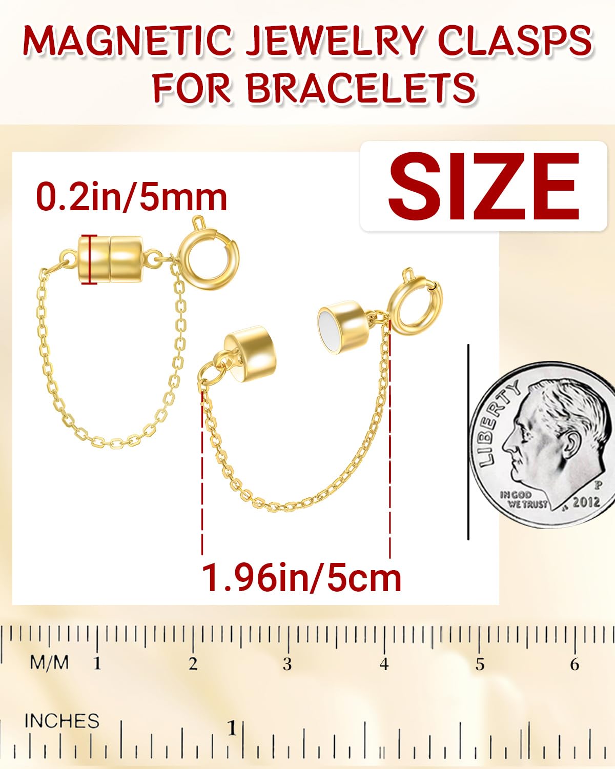 MKCYD 8Pcs Magnetic Bracelet Clasps and Closures with Safety Chain Never Fall Gold and Silver Bracelet Extender Converter Magnetic Clasps for Women