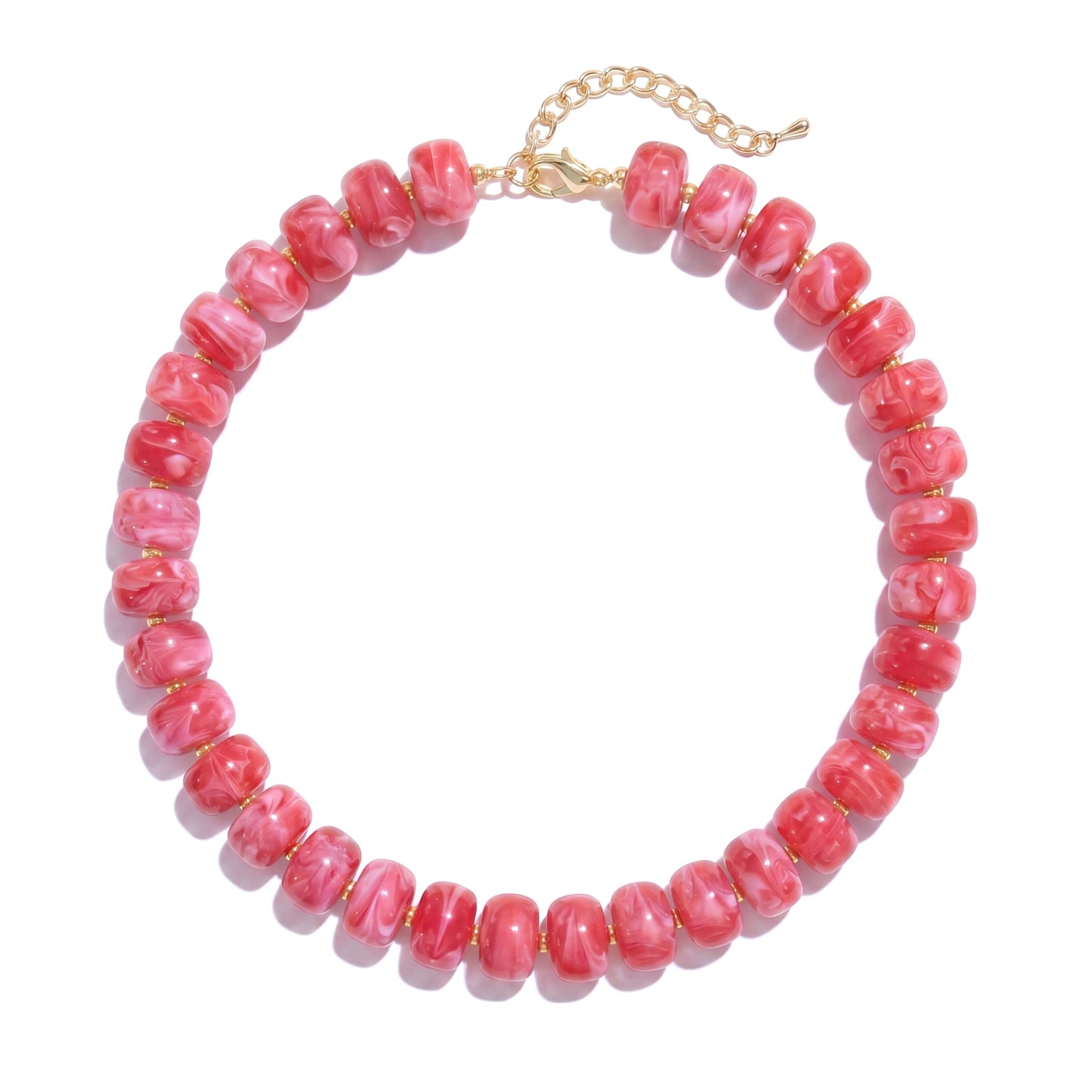 Badu Rose Pink Chunky Beaded Necklace for Women Boho Bead Choker Necklace Summer Fashion Trendy Jewelry Gift