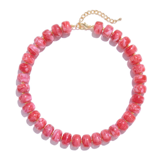 Badu Rose Pink Chunky Beaded Necklace for Women Boho Bead Choker Necklace Summer Fashion Trendy Jewelry Gift