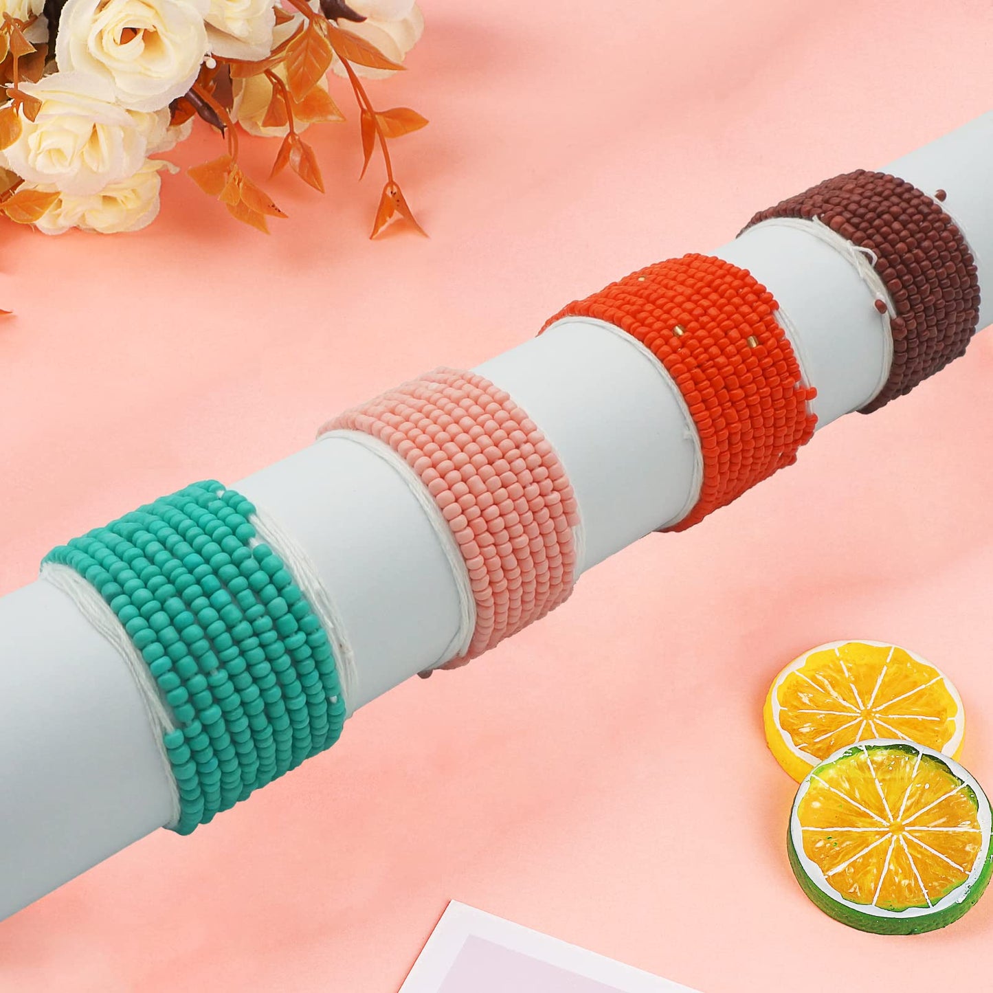 Teniinet 4PCS 50” Handmade African Waist Beads for Women Non-Stretching(Tie-on) Style 9
