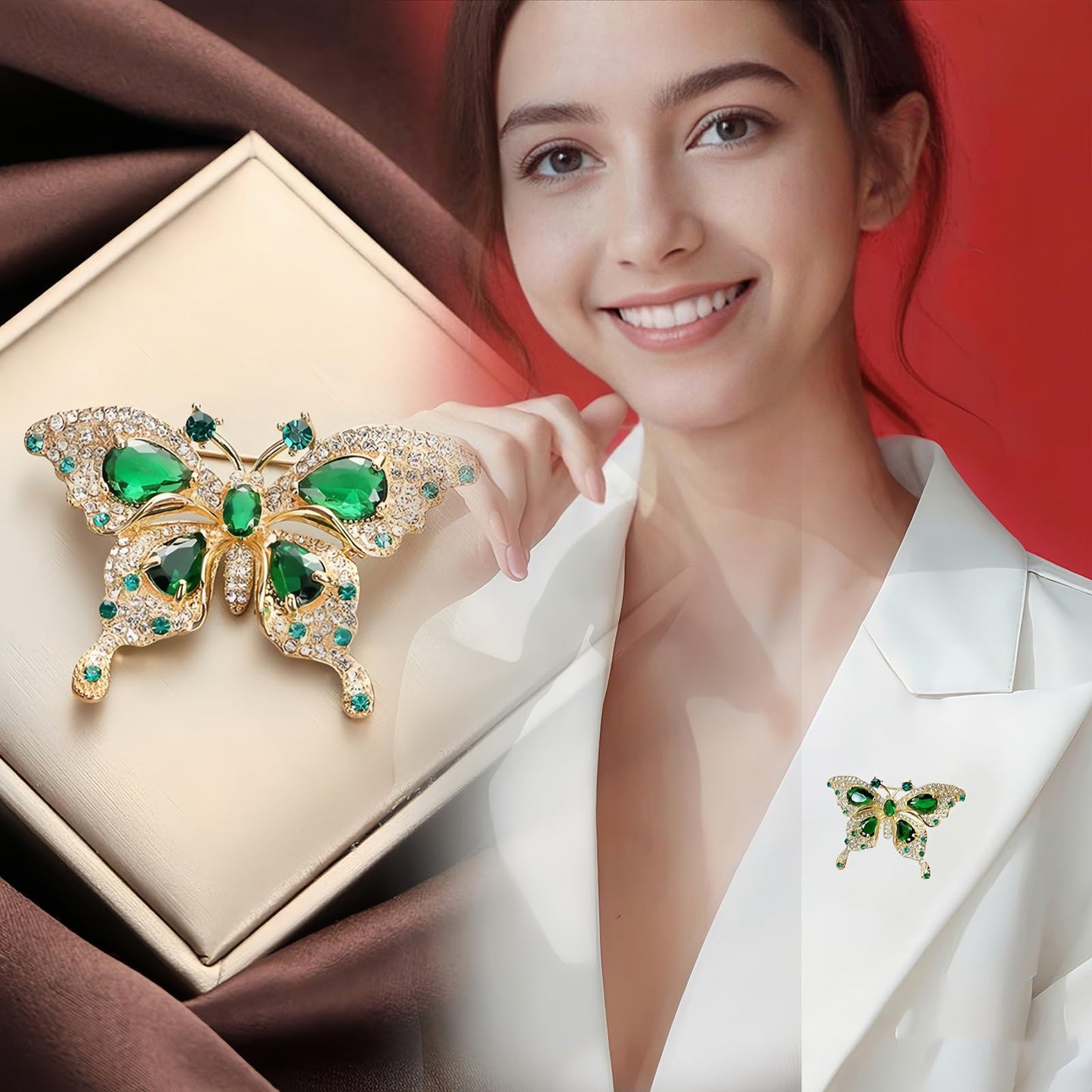 Yaximhozz 2pcs Rhinestone Brooch Pin for Women Dress Elegant Stylish Crystal Brooches Fashion Accessories Pins Lapel Boutonniere Ideas Wedding Christmas Birthday Jewelry Easter Gift (12 Green Butterfly/Silver)