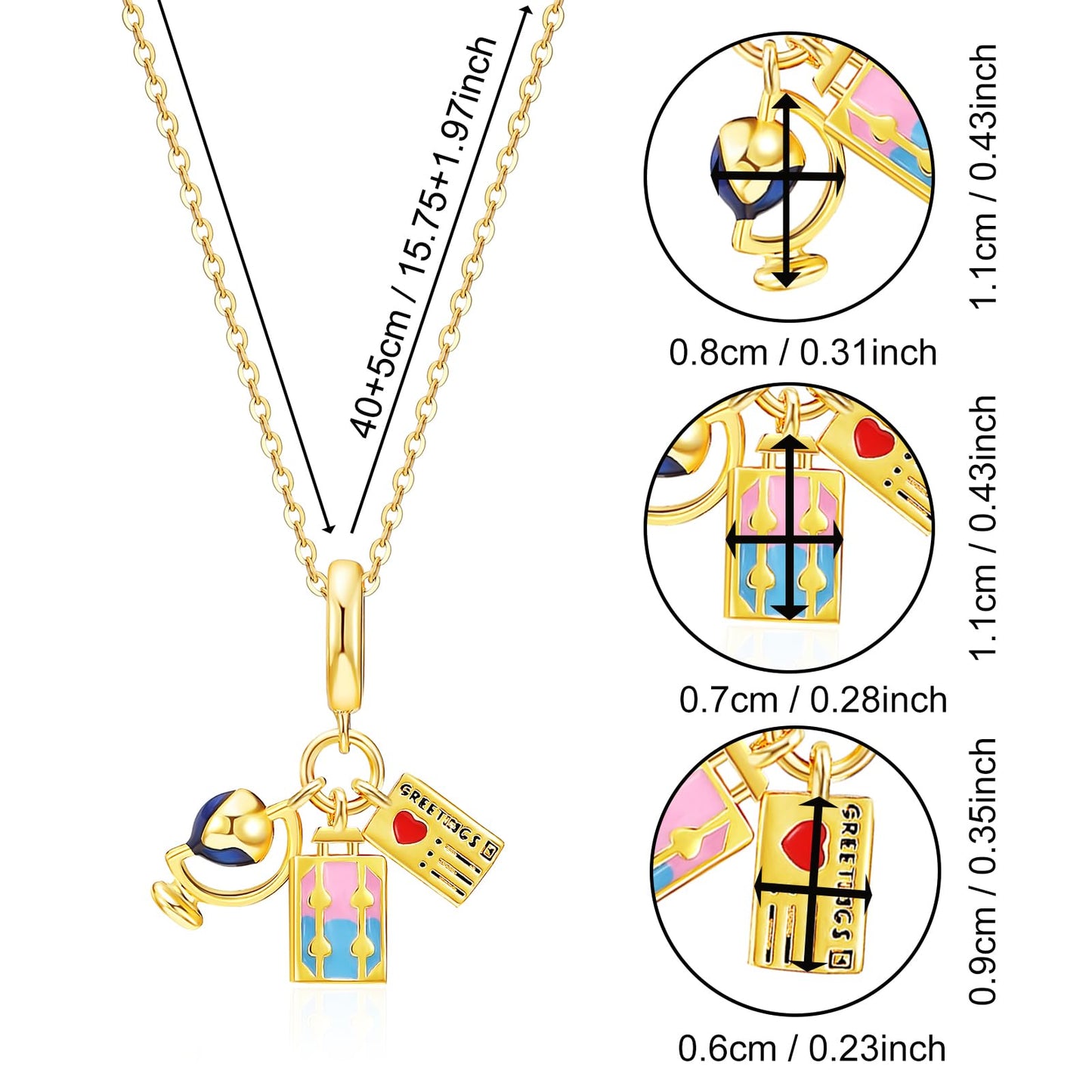 crataly Mini Enamel Travel Combination Necklace For Women-Gold Plated Globe Luggage Boarding Pass Necklace For Valentines Day Mother's Day Christmas Birthday Gifts