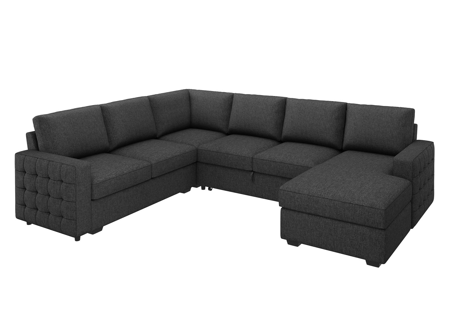 HONBAY Sectional Couch with Pull Out Bed, Sectional Sleeper Sofa with Storage, U Shape Couches for Living Room, Dark Grey