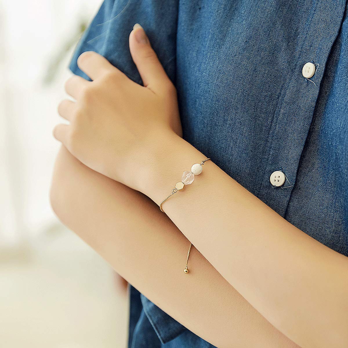 Jardme Essential Oil Diffuser Bracelets, 14K Gold Link Bracelets for Women, Birthday Gifts for Women Mom