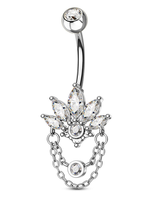 COCHARM 14G Lotus Belly Button Rings Dangle Belly Navel Rings for Women Surgical Steel Navel Piercing jewelry