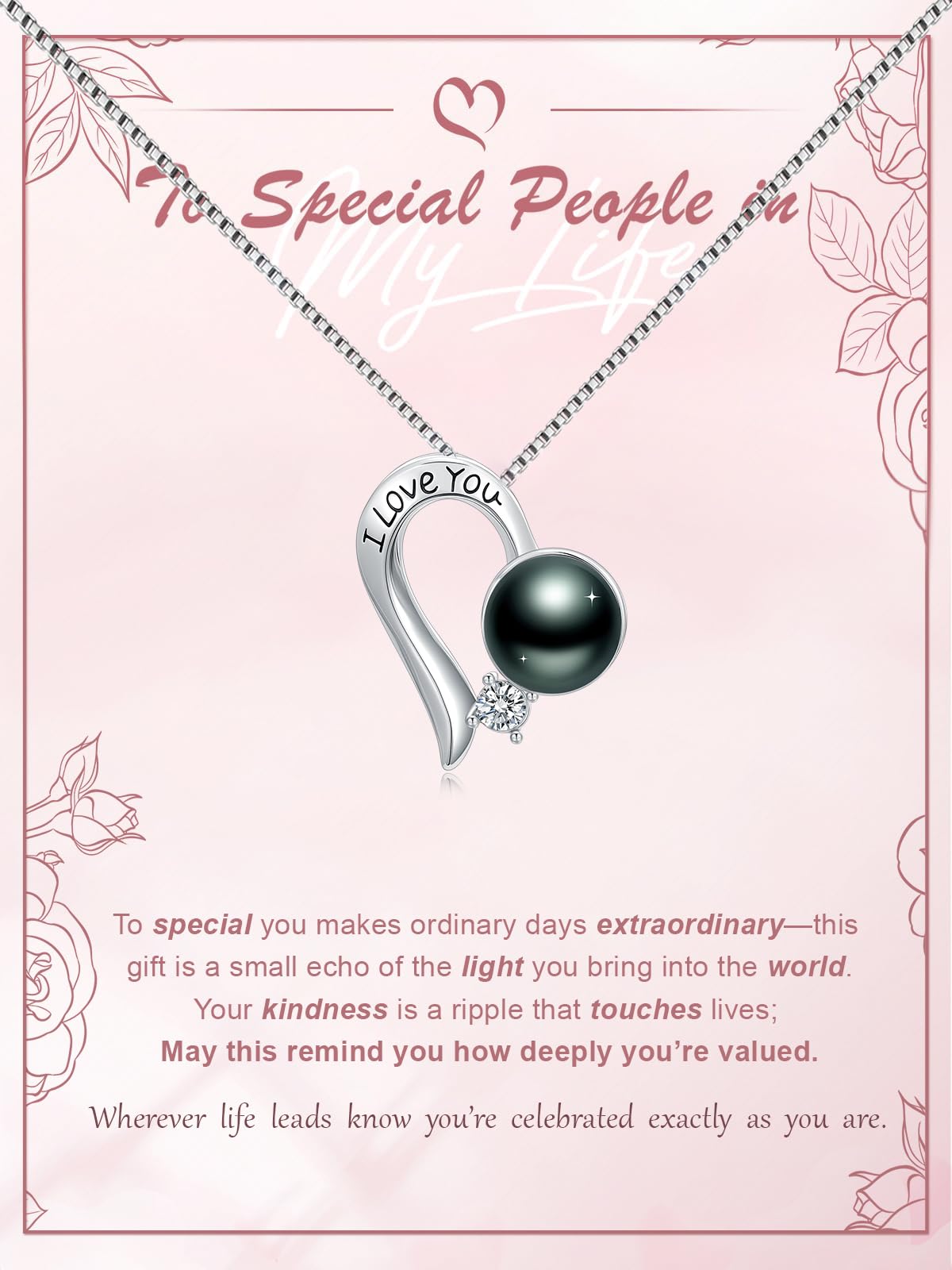 KANNSOAR Tahitian Black Pearl Necklace, 18K Gold Plated, I Love You Heart Pendant 9MM Pearl Jewelry Anniversary Wedding Valentines Day Christmas Mothers Day Gift for Women Girlfriend Wife Mom