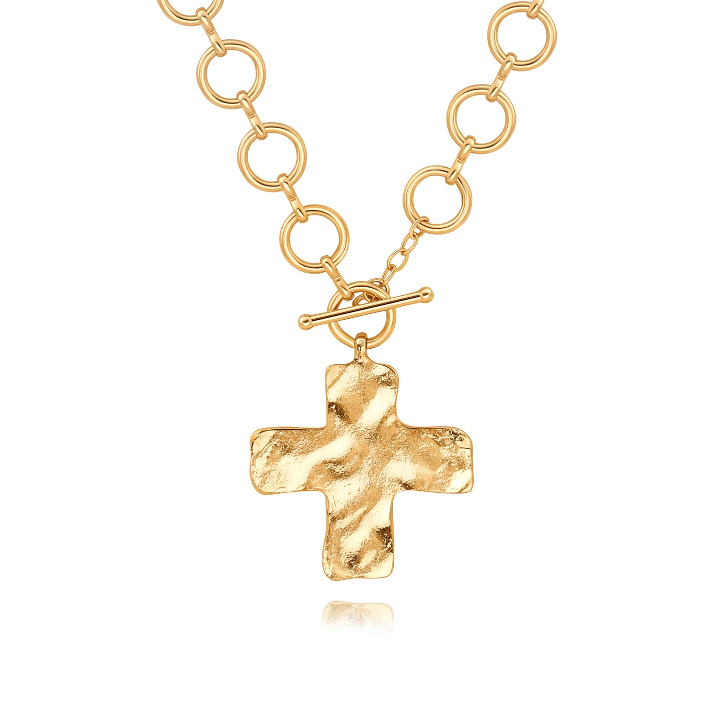 PEARLADA Chunky Big Cross Necklace for Women, Statement 18k Gold Plated Toggle Necklace Y2K Jewelry