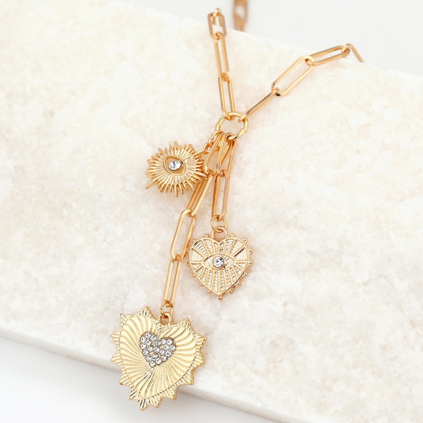 BONJOULRY Chunky Gold Sun Heart Necklace for Women Evil Eye Heart Charm Pendant Necklace Zirconia Charm Necklace Fashion Gold Jewelry Pendant Necklace for Women
