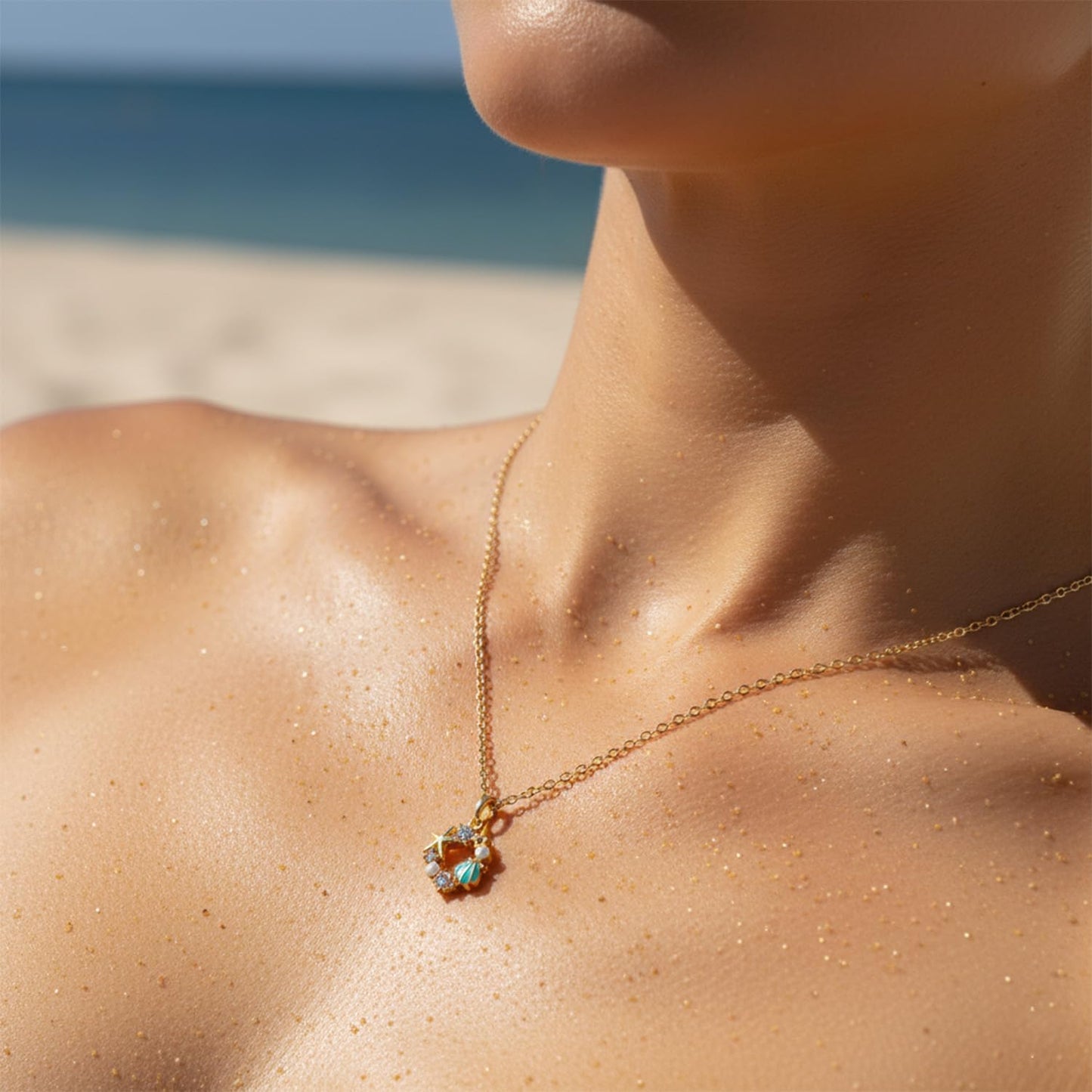 GLUBU Dainty 14K Gold Plated Starfish Shell Pearl Charm Necklace for Women - Sparkling Cubic Zirconia Ocean Jewelry Gift