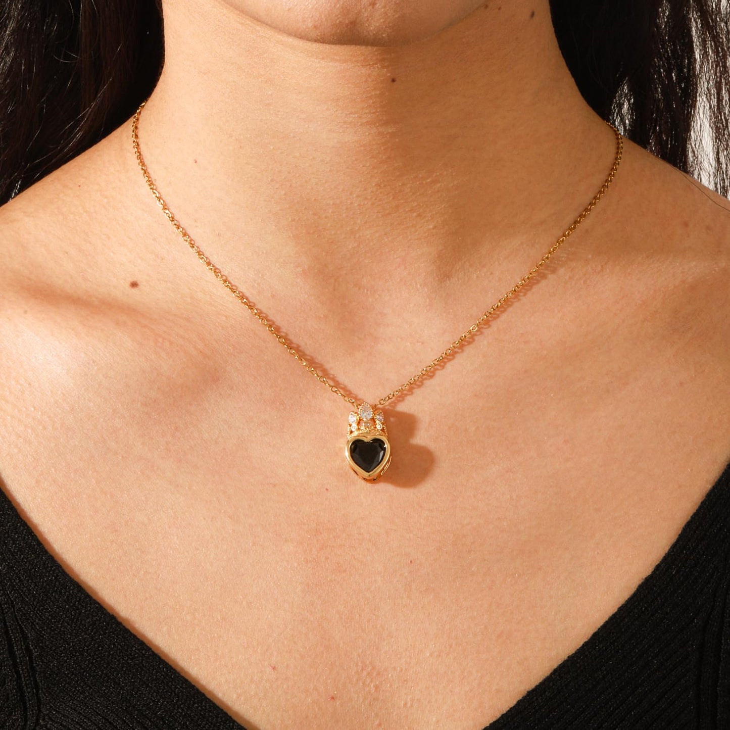 crataly Crown Heart Necklace for Women-Gold Plated Black Jewelry Princess Necklace For Valentine's Day Christmas Mother's Day Birthday Gifts