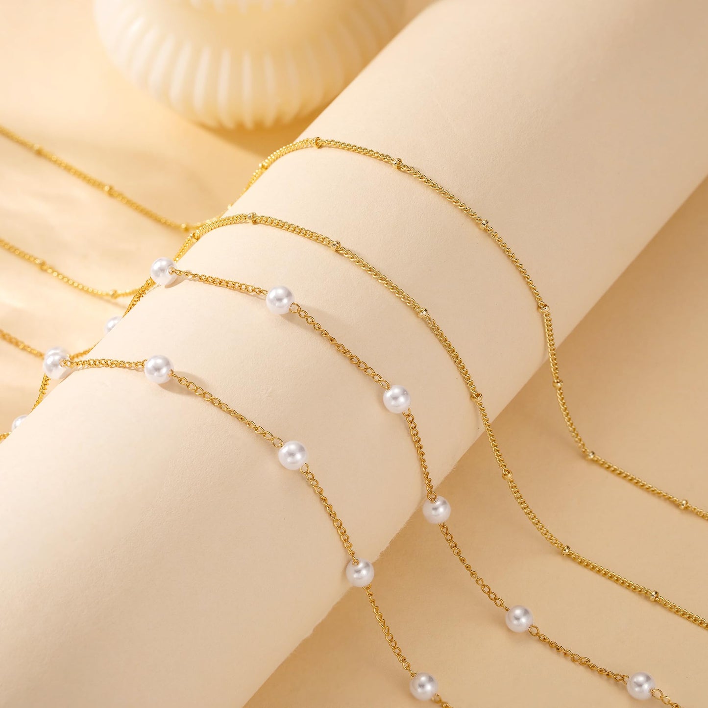 CHESKY Gold Waist Chain for Women Trendy, Dainty 14k Gold Plated Layered Belly Chain Adjustable Waterproof Body Chain Waist Beads for Womens Pearl Beads Chain Dainty Body Chain Jewelry for Women