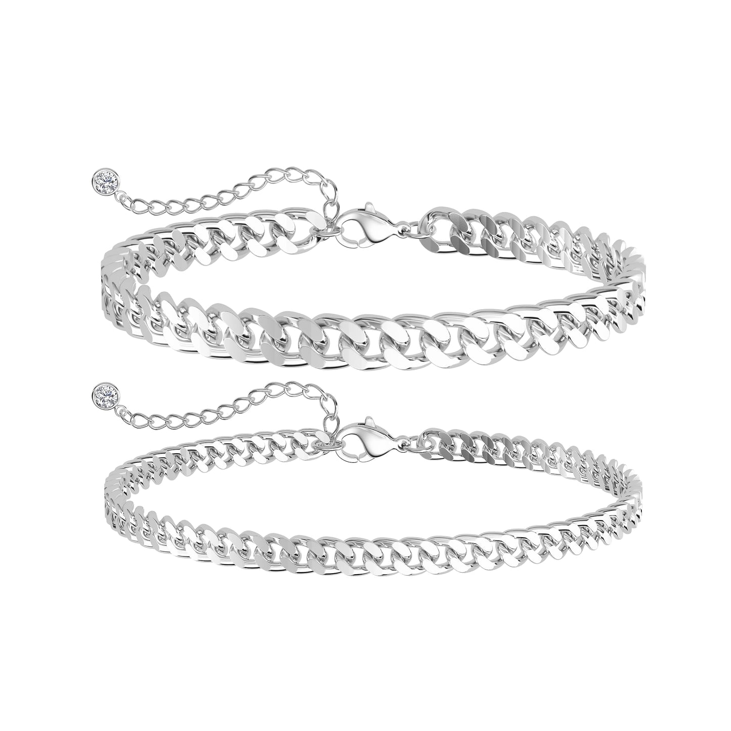 Tewiky Waterproof Ankle Bracelets for Women,Chunky Layered Silver Anklet for Women Non Tarnish Adjustable Cuban Set Stackable Summer Beach Jewelry Gift
