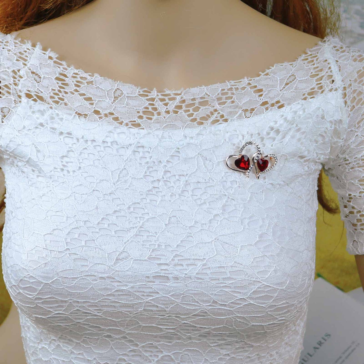 Heart Brooch For Women Cluster Pave Elegant Crystal Love Heart Brooches Pin Wedding Party Clothes Accessories Valentines Gift (Double Love Heart)