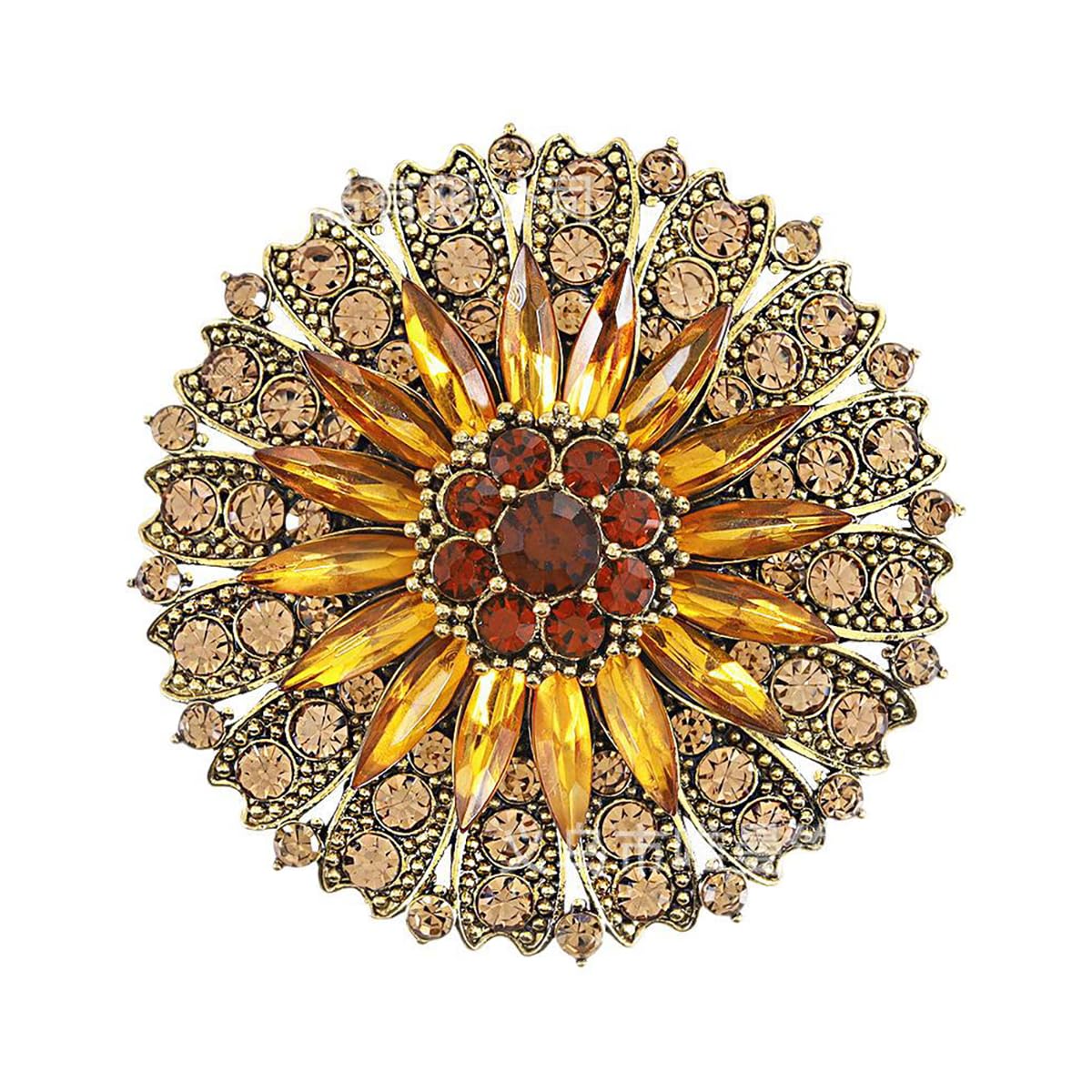 Rhinestone Crystal Flower Brooch Pin Sparkling Large Crystal Sunflower Brooch Vintage Floral Lapel Pins Rhinestone Flower Bouquet Broochs Rose Snowflake Broochs Wedding Bridal Dress Jewelry for Women (Yellow)