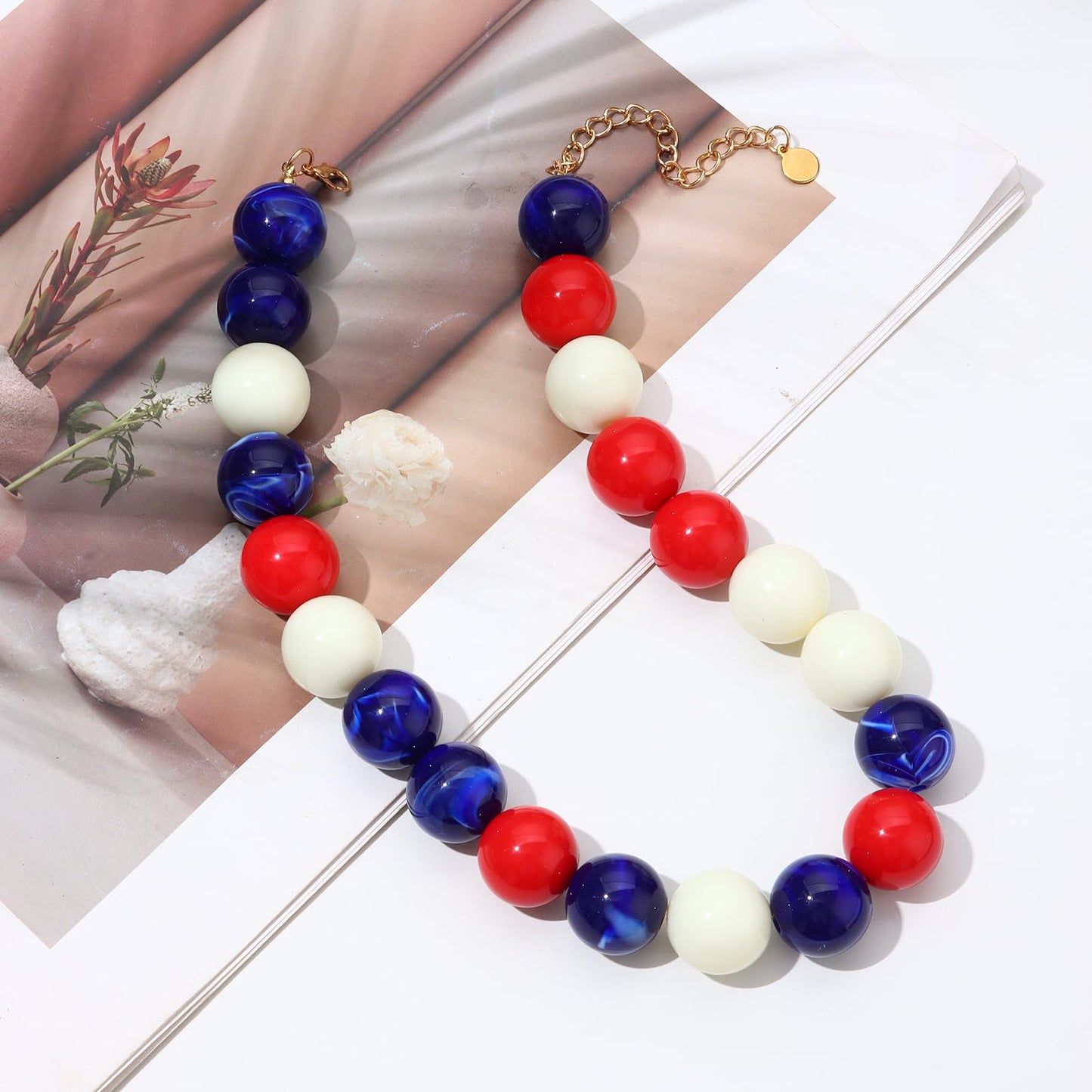 joymiao Chunky Colorful Beaded Necklace for Women Large Bead Rainbow Necklace Purple and Gray Resin Gemstone Necklaces Summer Jewelry