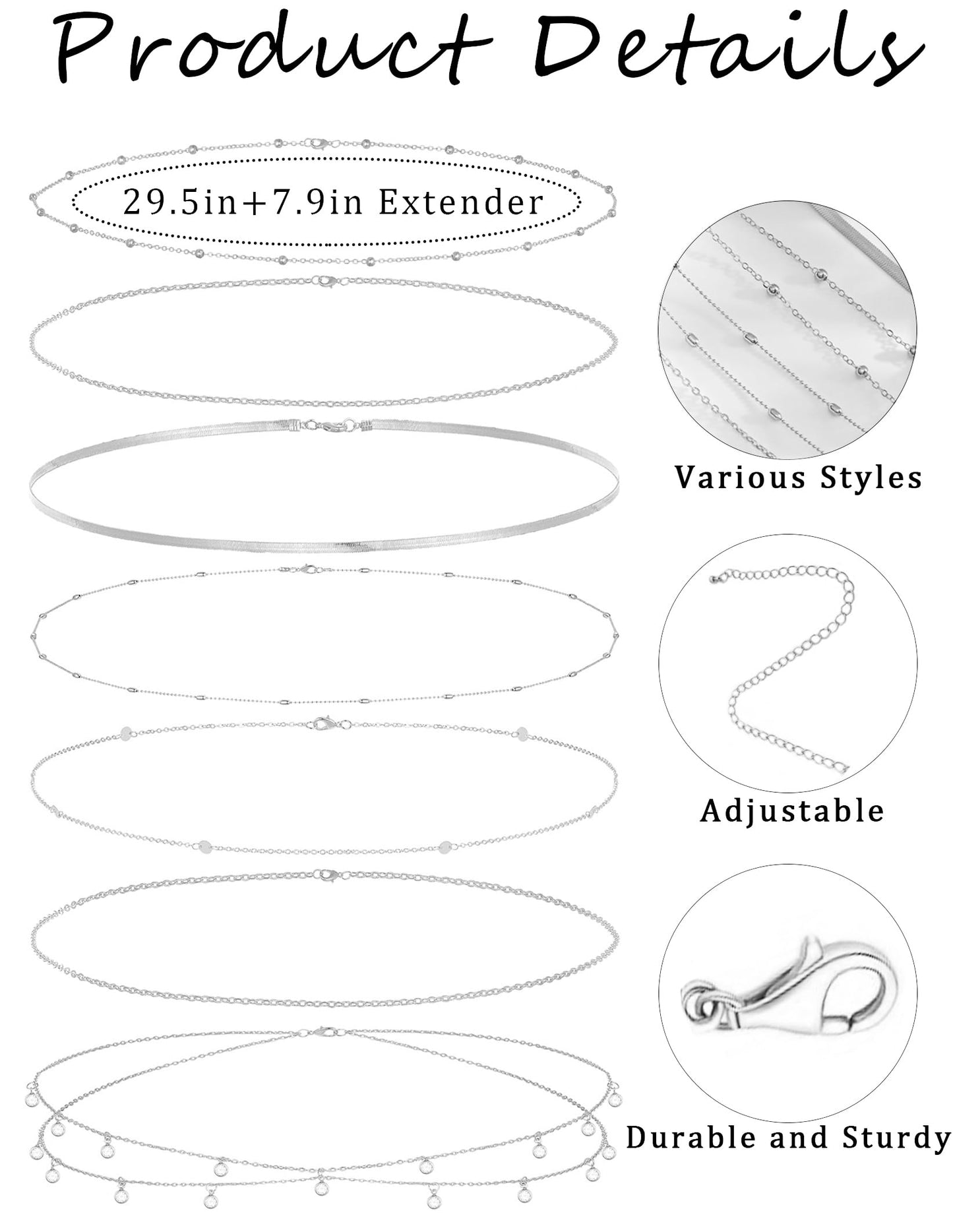 Wrlcorly 8Pcs Waist Chain 18K Gold Plated Belly Belt Chains Sexy Bikini Summer Beach Satellite Beaded Sequin Snake Layered Coin CZ Body Chain Jewelry Accessories for Women Gold Silver Tone Adjustable