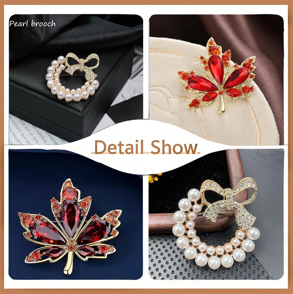 Yaximhozz 2pcs Rhinestone Brooch Pin for Women Dress Elegant Stylish Crystal Brooches Fashion Accessories Pins Lapel Boutonniere Ideas Wedding Christmas Birthday Jewelry Easter Gift (05 Red/Gold)