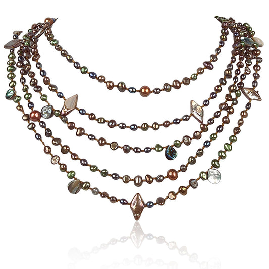 IPEARL Handmade Freshwater Pearl Necklace for Women - Elegant 20-inch Long Adjustable Real Pearls Strand with Vintage Beaded Charms Baroque Pearl Luxury Jewelry Gift