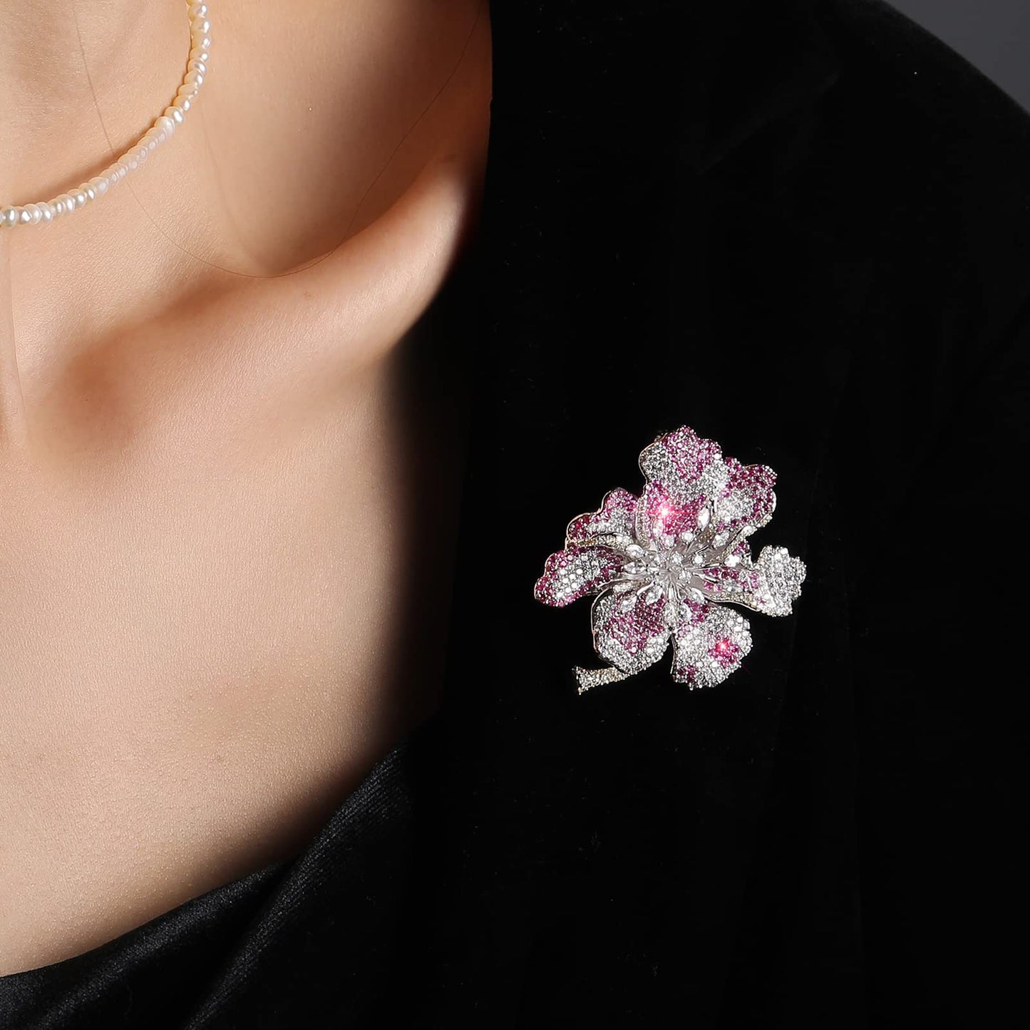 AILONMEI Floral Series Elegant Brooch Pins For Woman Fashion Jewelry, Large Vintage Costume Broches Christmas Gift (Rhododendron, Silver)