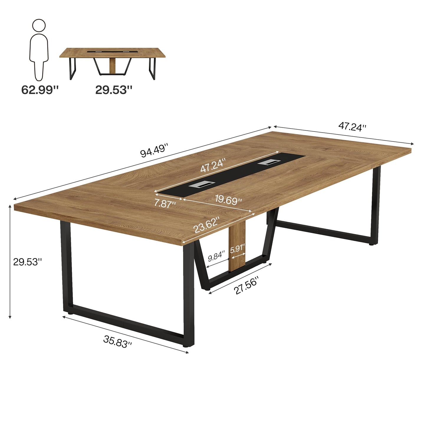 Tribesigns 8FT Conference Table, 94.49 L x 47.24 W x 29.53 H Inches Large Meeting Podcast Table for 10 People, Business Style Wooden Training Table with Strong Metal Frame for Office Conference