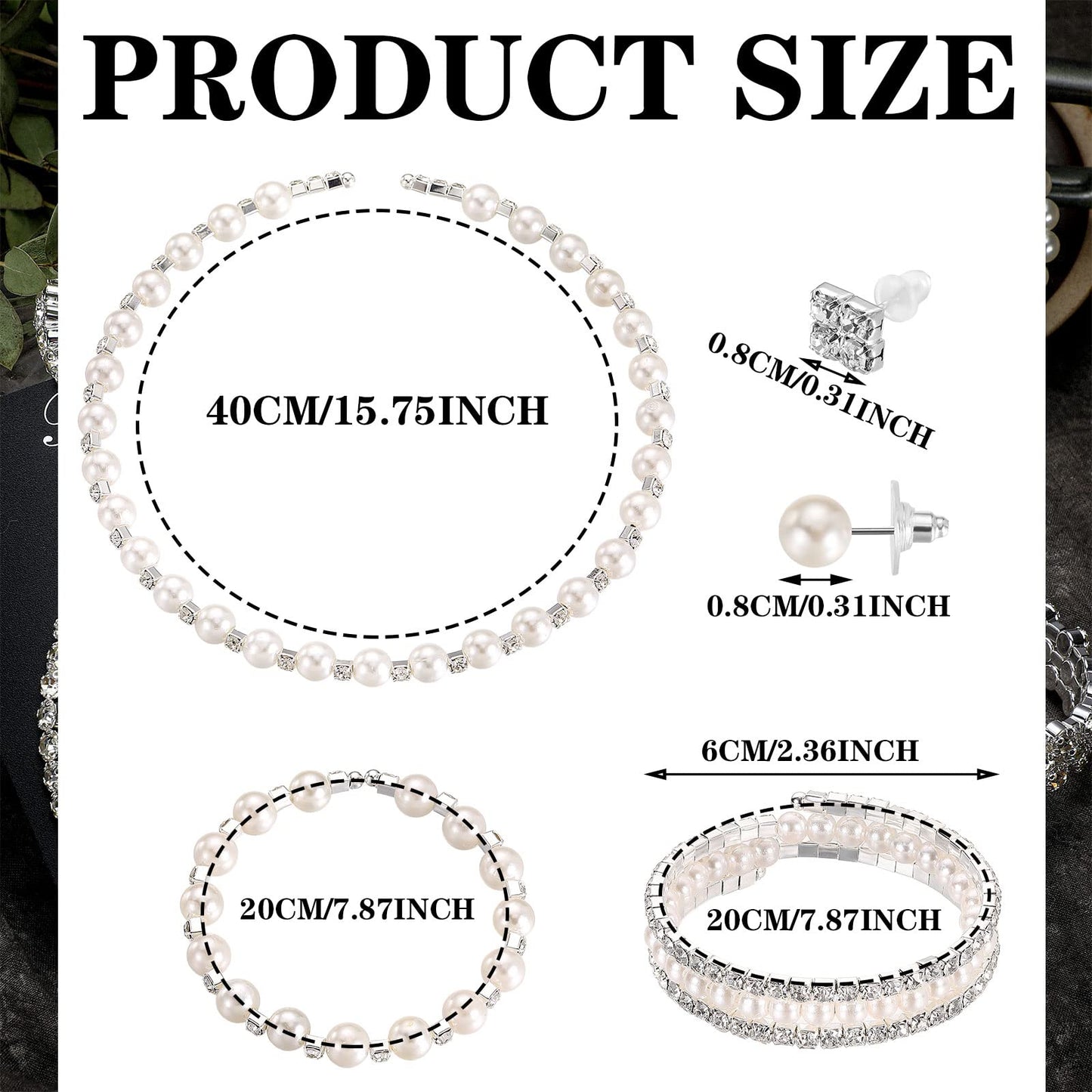 Glenmal Pearl Rhinestone Jewelry Set for Women Pearl Necklace Bracelet Earrings for Wedding Birthday Bridal Shower Tea Party(Charming Style)